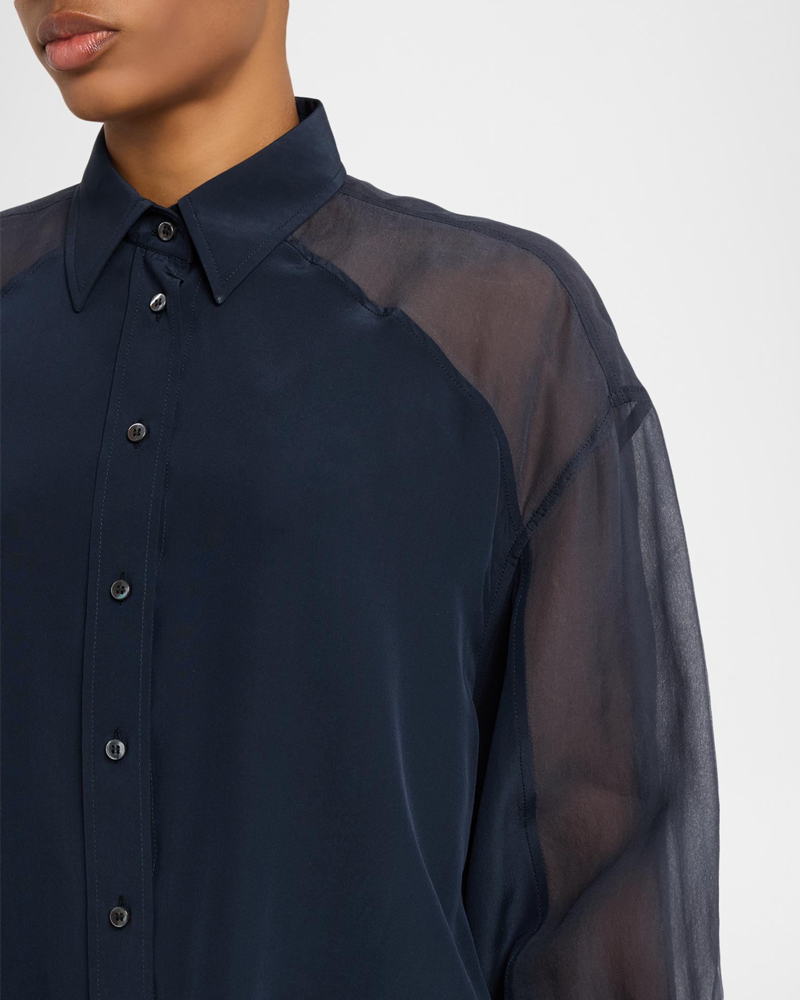 Brunello Cucinelli Chiffon Raglan Sleeve Button-Down Shirt