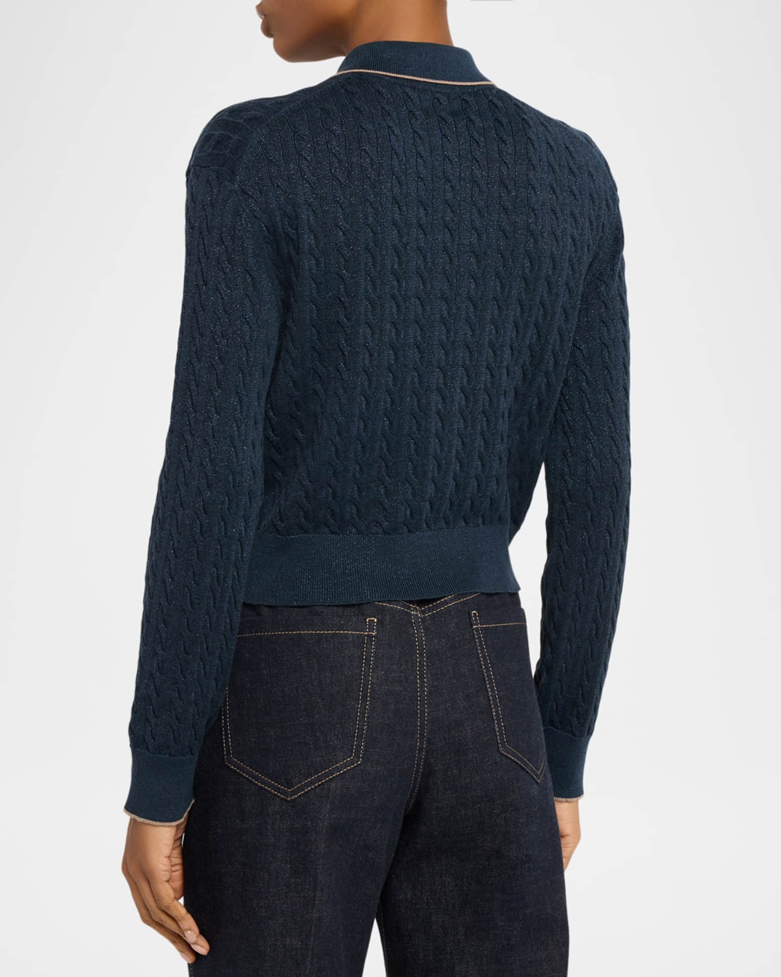 BRUNELLO CUCINELLI ボタン付きカーディガン Brunello Cucinelli Shimmering Cable Knit Collared Cardigan