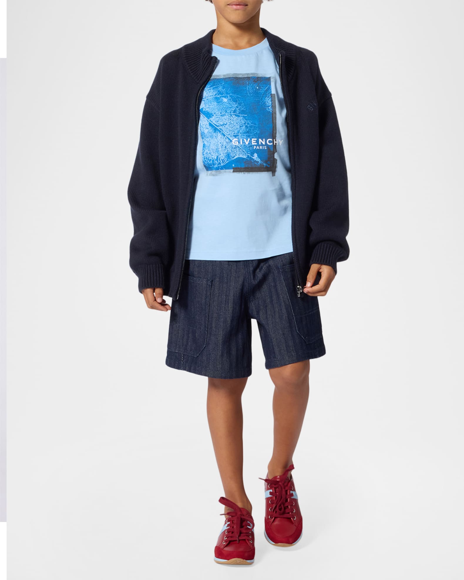 Givenchy Boy's Logo Cotton-Cashmere Knit Cardigan, Size 8-12