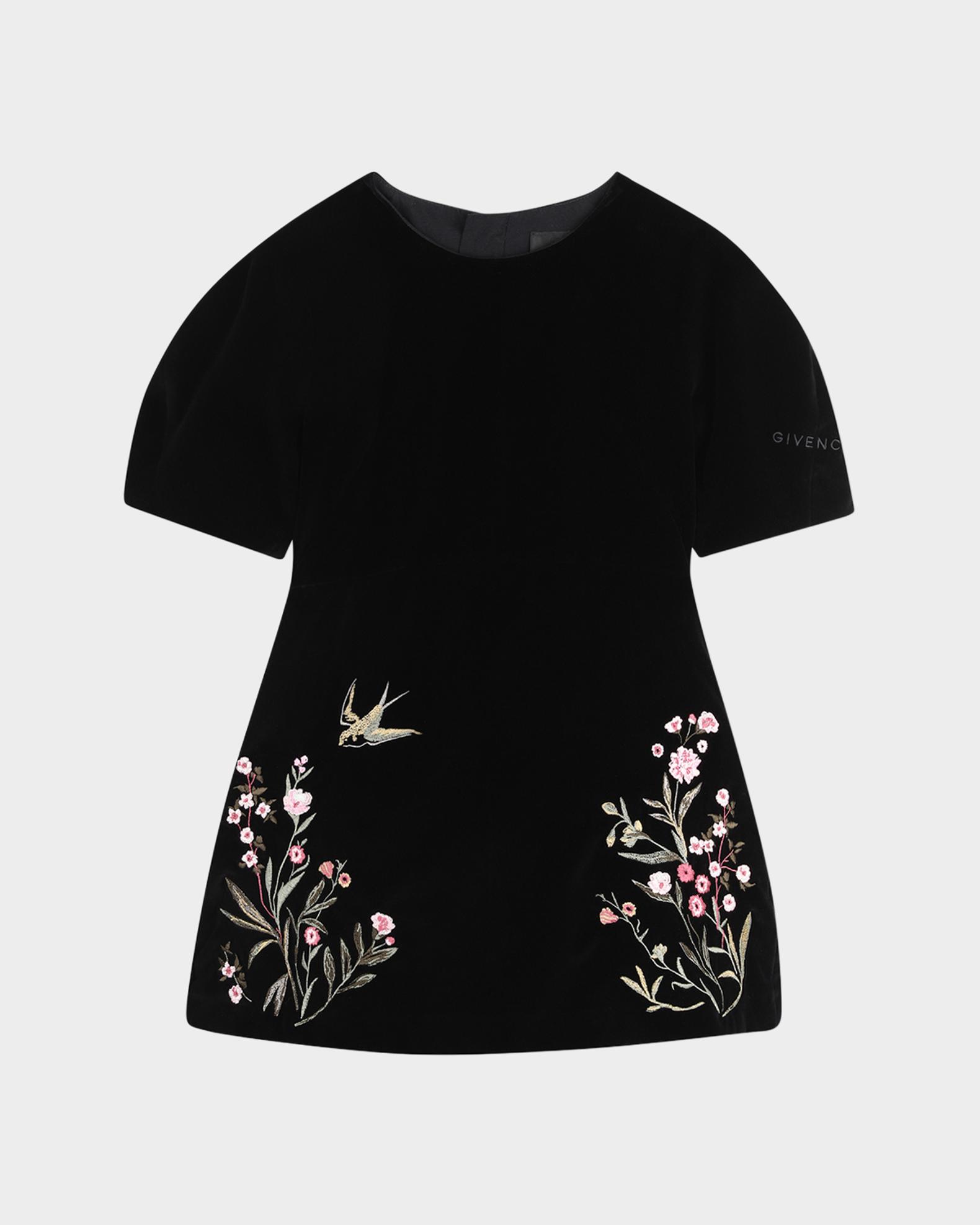 Givenchy Girl's Floral-Embroidered Velvet Mini Dress, Size 4-6, 09B-Black, 5