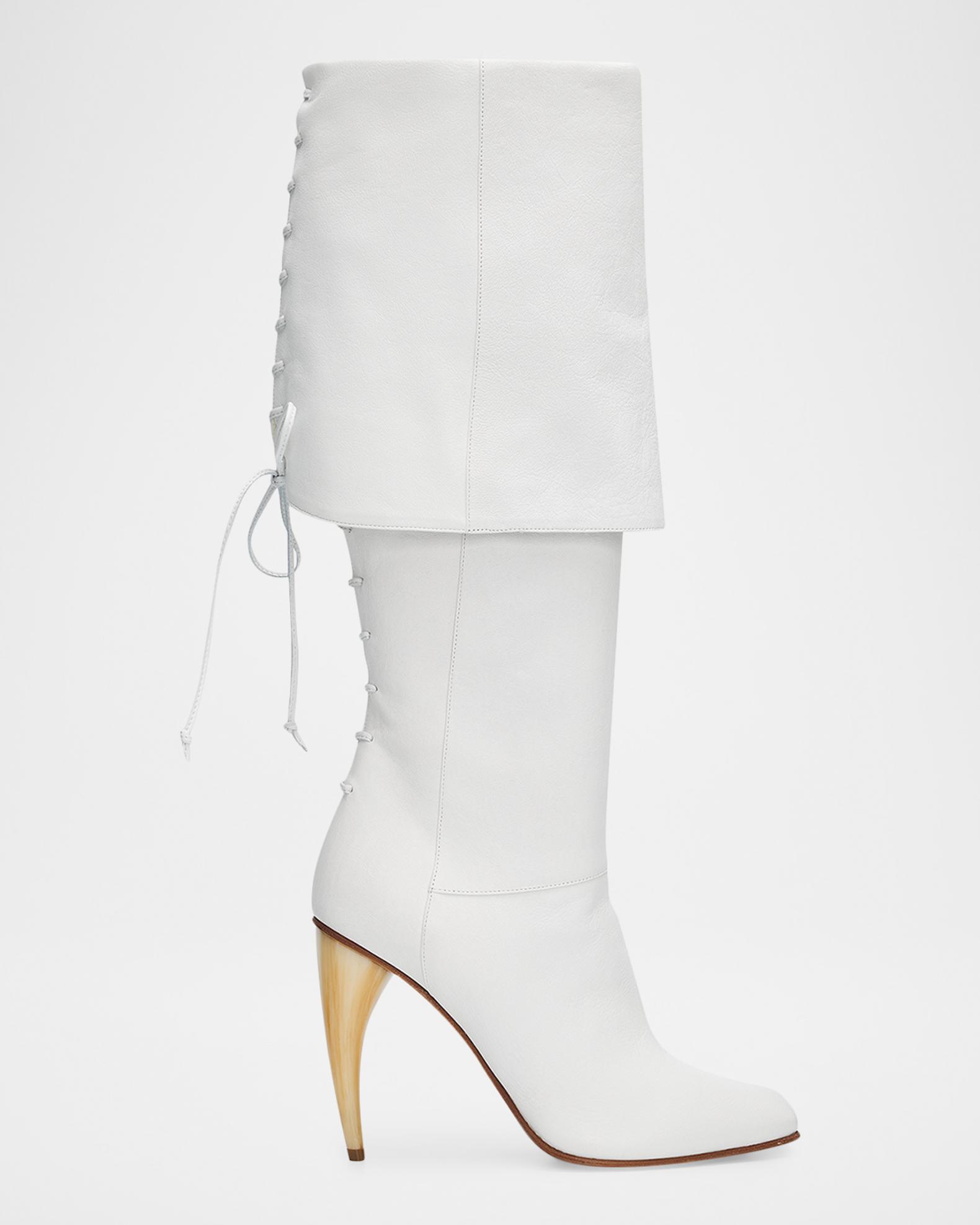 McQueen 105mm Horn Leather Knee-High Boots | Neiman Marcus