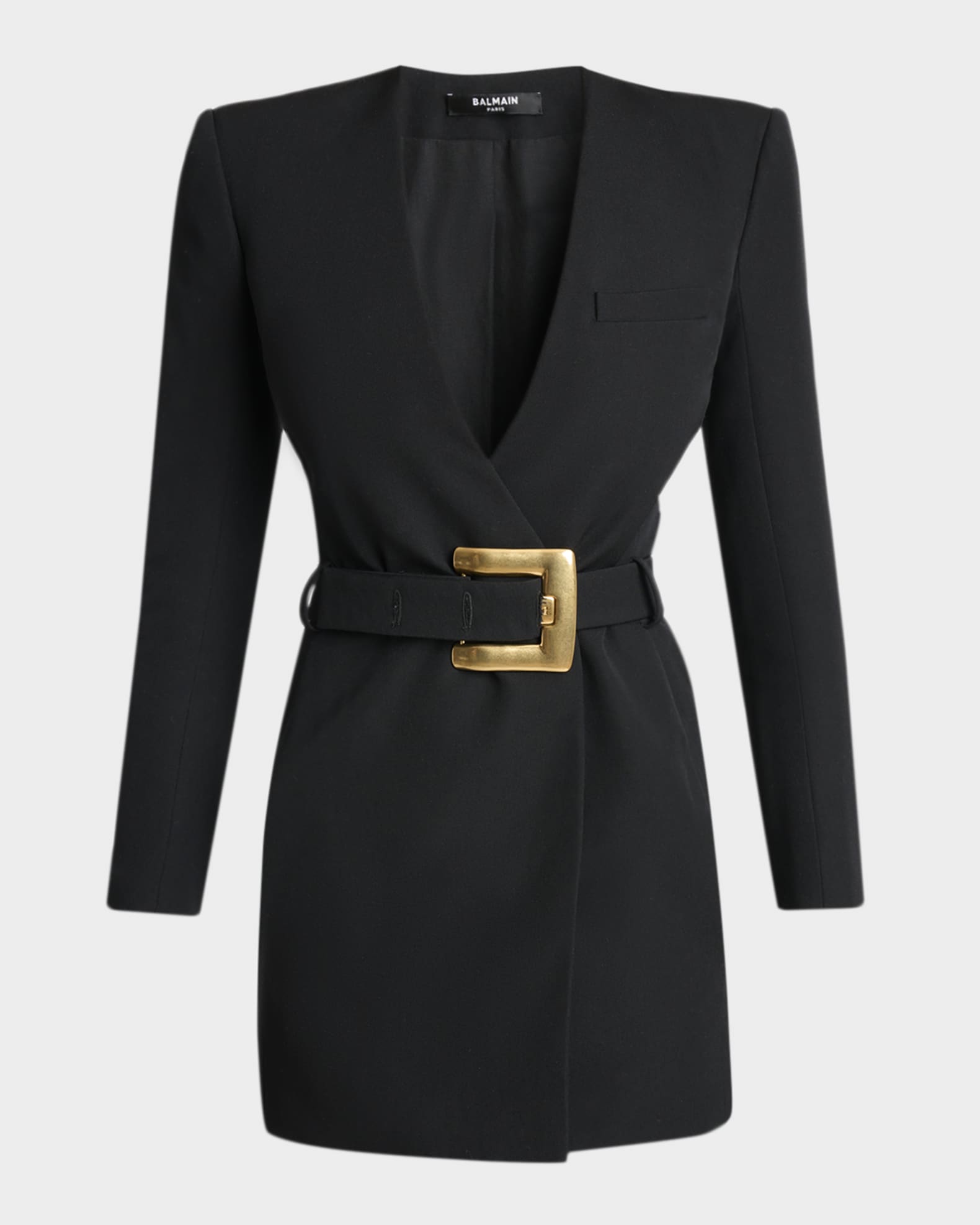 Balmain Belted Strong-Shoulder Long-Sleeve Mini Dress | Neiman Marcus