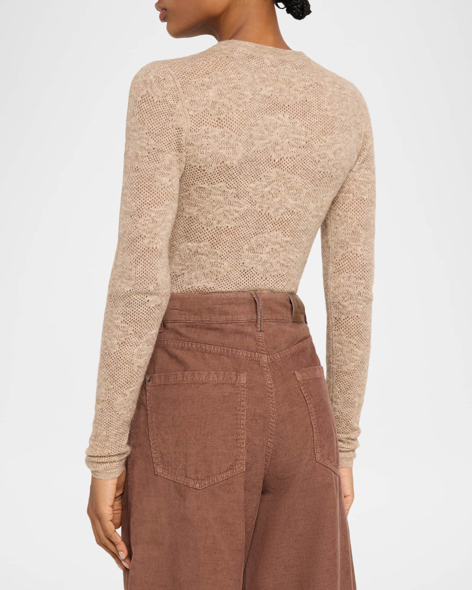 Brunello Cucinelli Silk-Alpaca Open-Knit Crewneck Sweater | Neiman