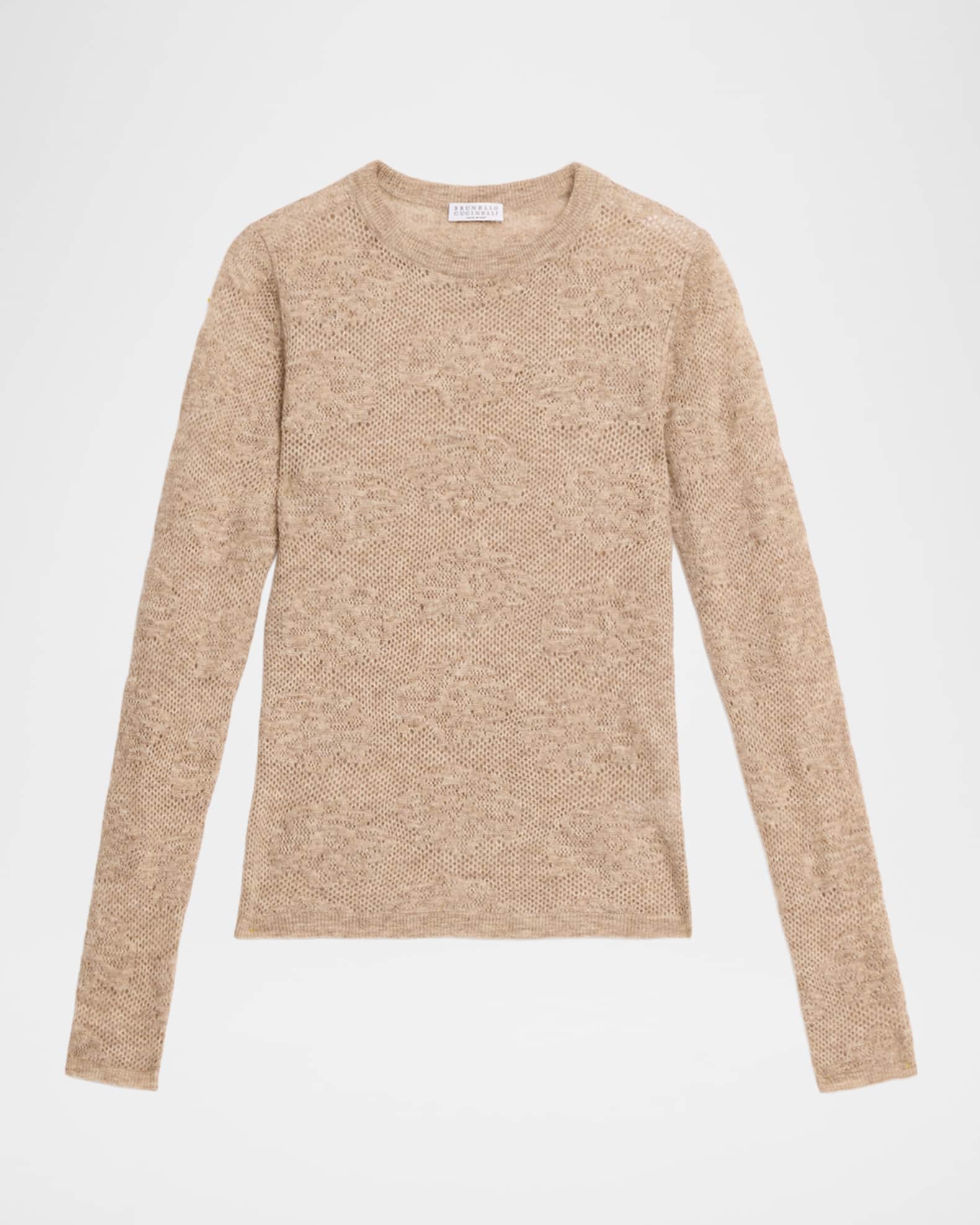 Brunello Cucinelli Silk-Alpaca Open-Knit Crewneck Sweater | Neiman