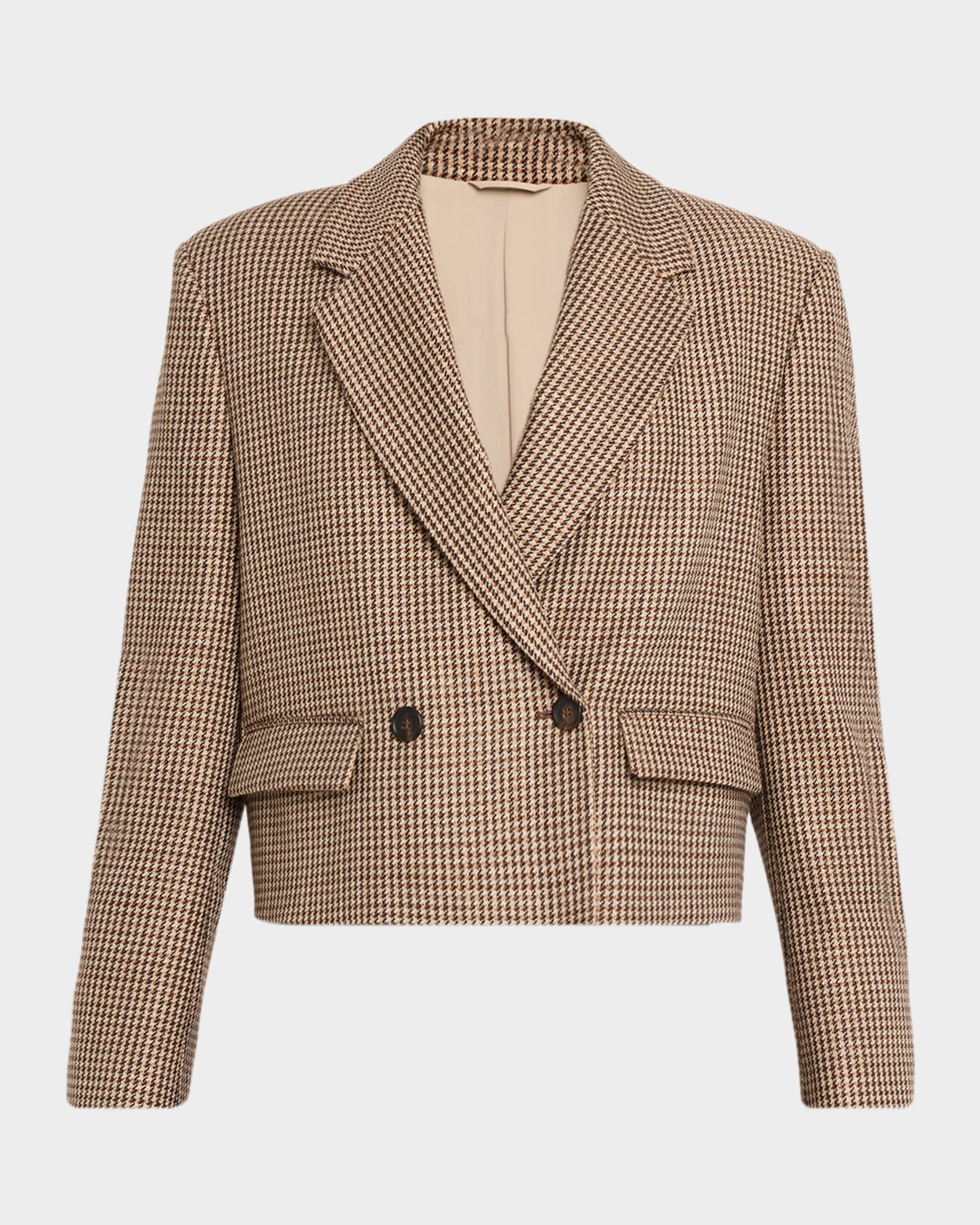 Brunello Cucinelli Wool-Blend Houndstooth Cropped Sport Jacket