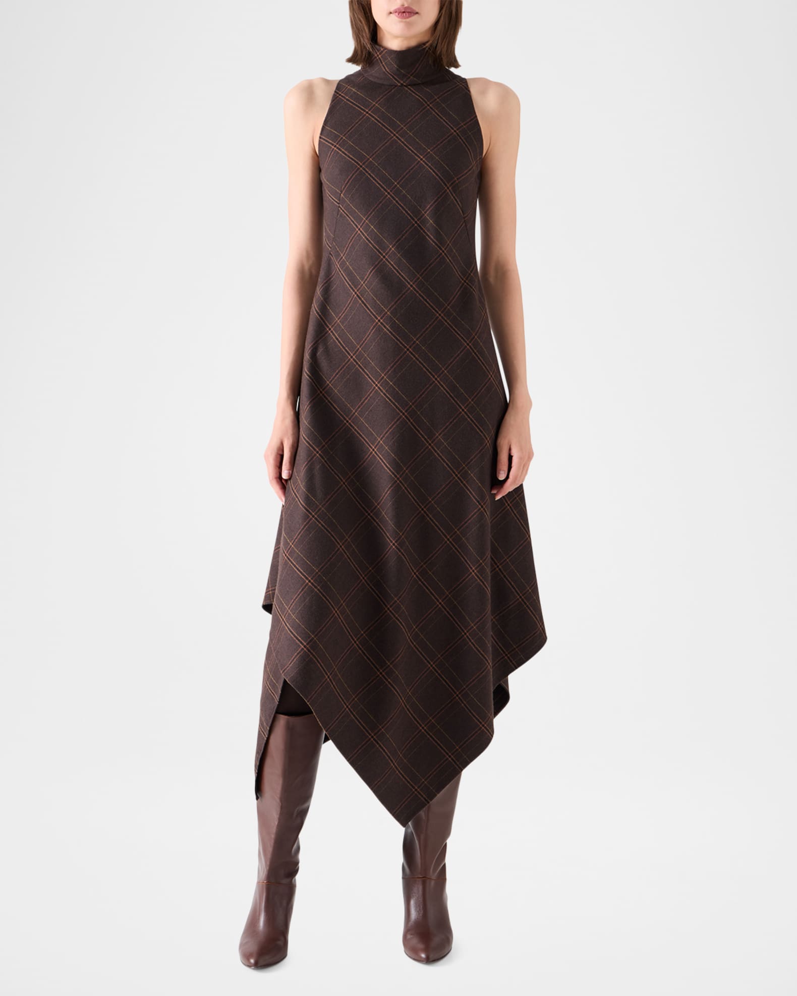 Akris punto Blanket Check Wool-Blend Flannel Midi Dress | Neiman