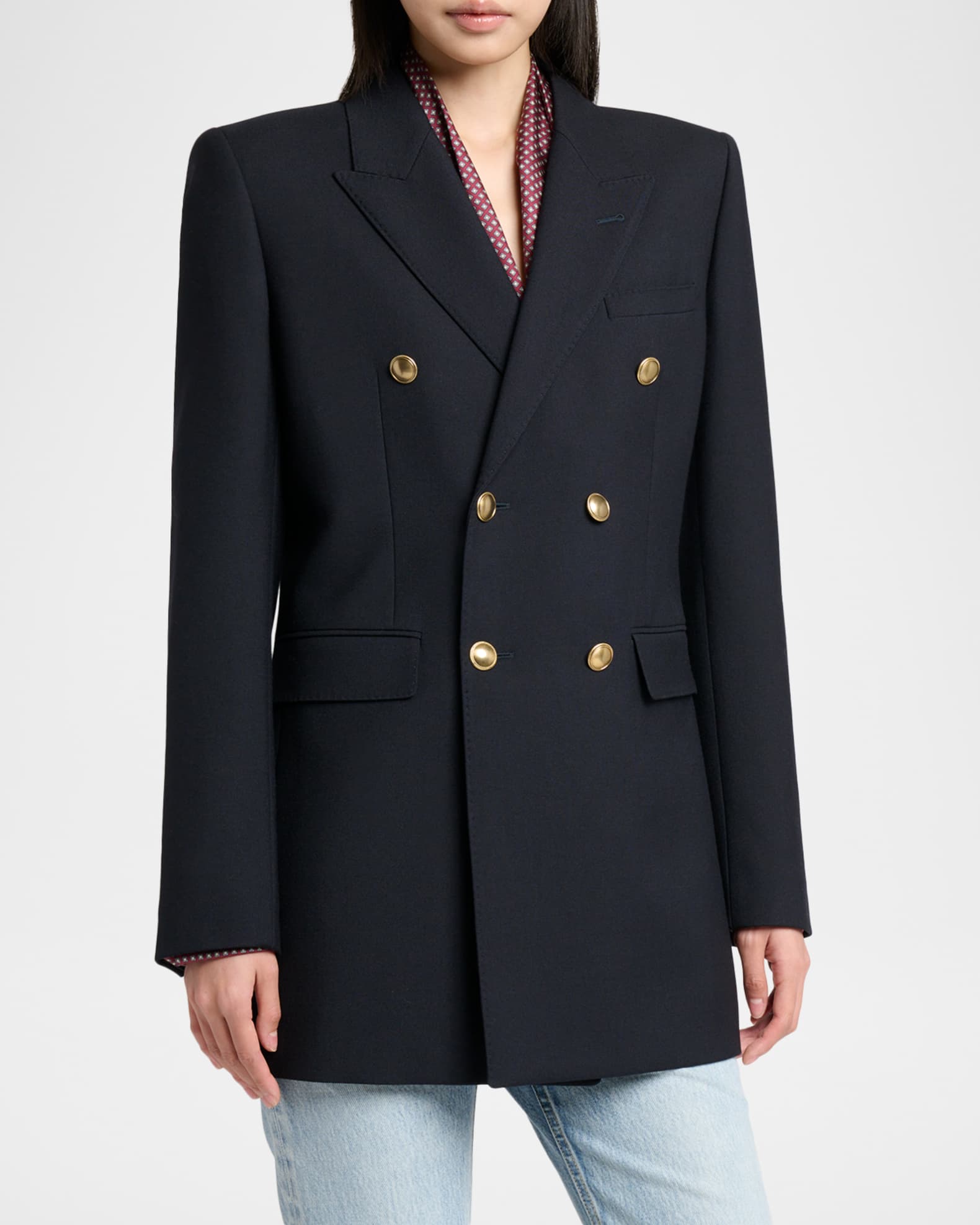 Saint Laurent Wool Gabardine Double-Breasted Jacket | Neiman Marcus
