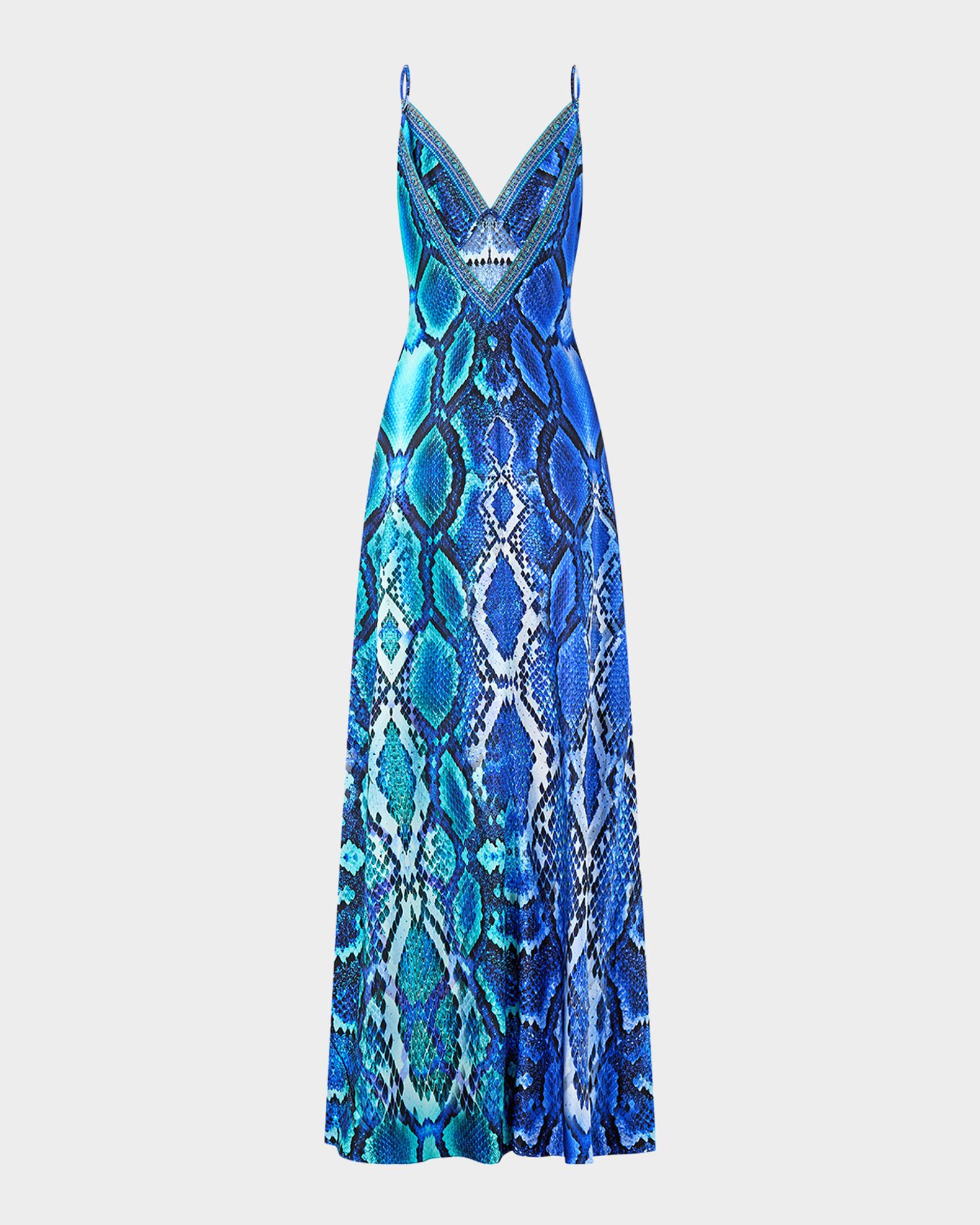 Camilla The Sapphire Serpent Bias-Cut Maxi Slip Dress | Neiman Marcus
