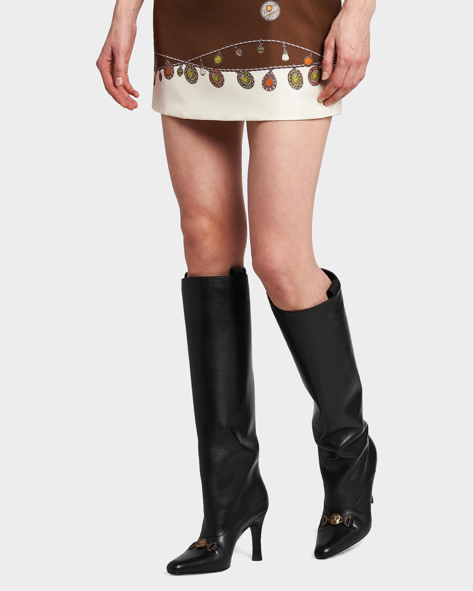 Versace 90mm La Medusa Leather Knee-High Boots | Neiman Marcus