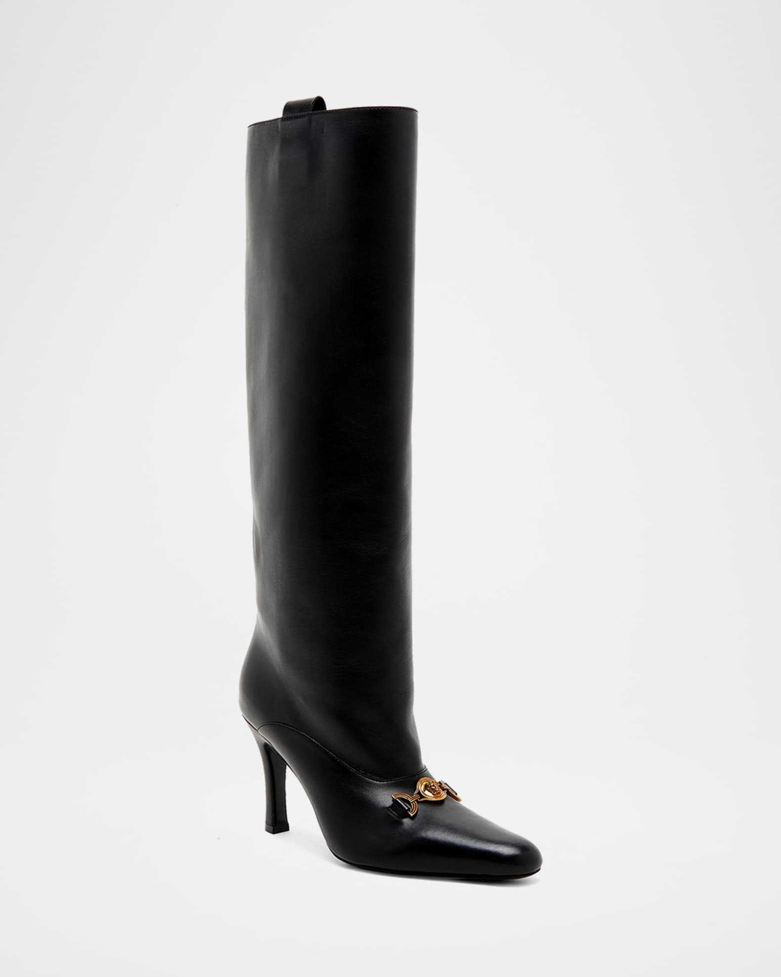 Versace 90mm La Medusa Leather Knee-High Boots | Neiman Marcus