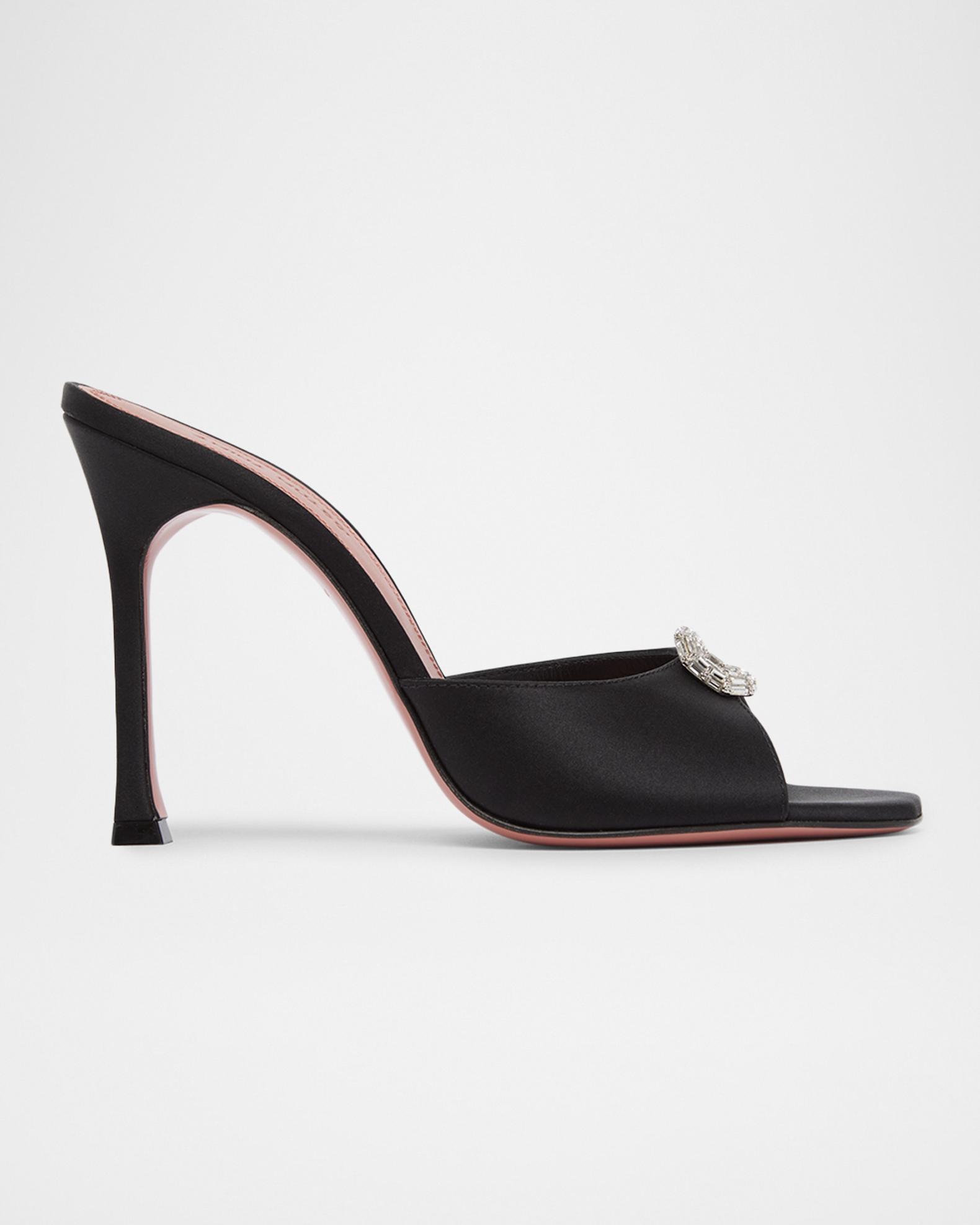 Amina Muaddi 105mm Mini Camelia Satin Mules | Neiman Marcus
