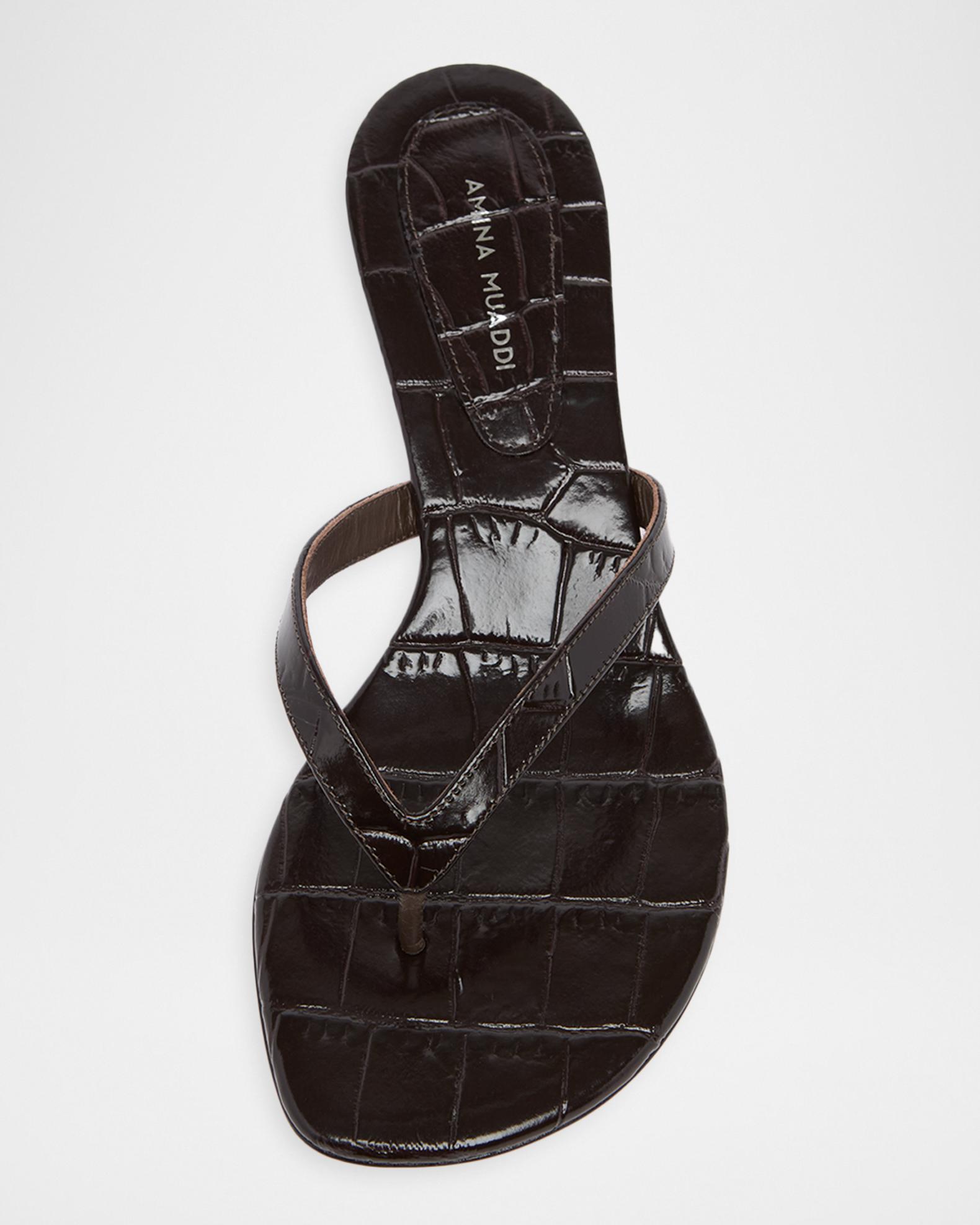Amina Muaddi 45mm Juliette Embossed Leather Thong Sandals | Neiman