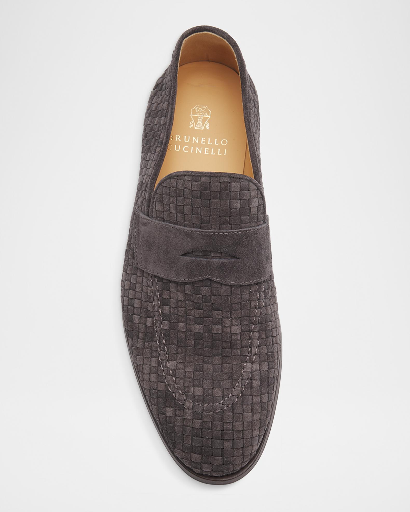 Brunello Cucinelli Men's Woven Suede Penny Loafers | Neiman Marcus