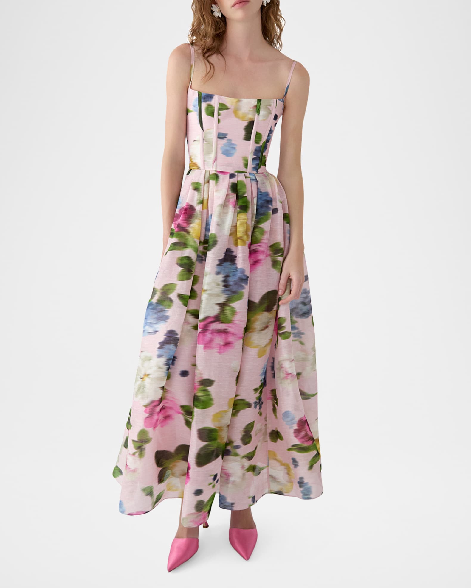 carolina herrera drop waist dress Carolina Herrera Rose-Print Midi Dress