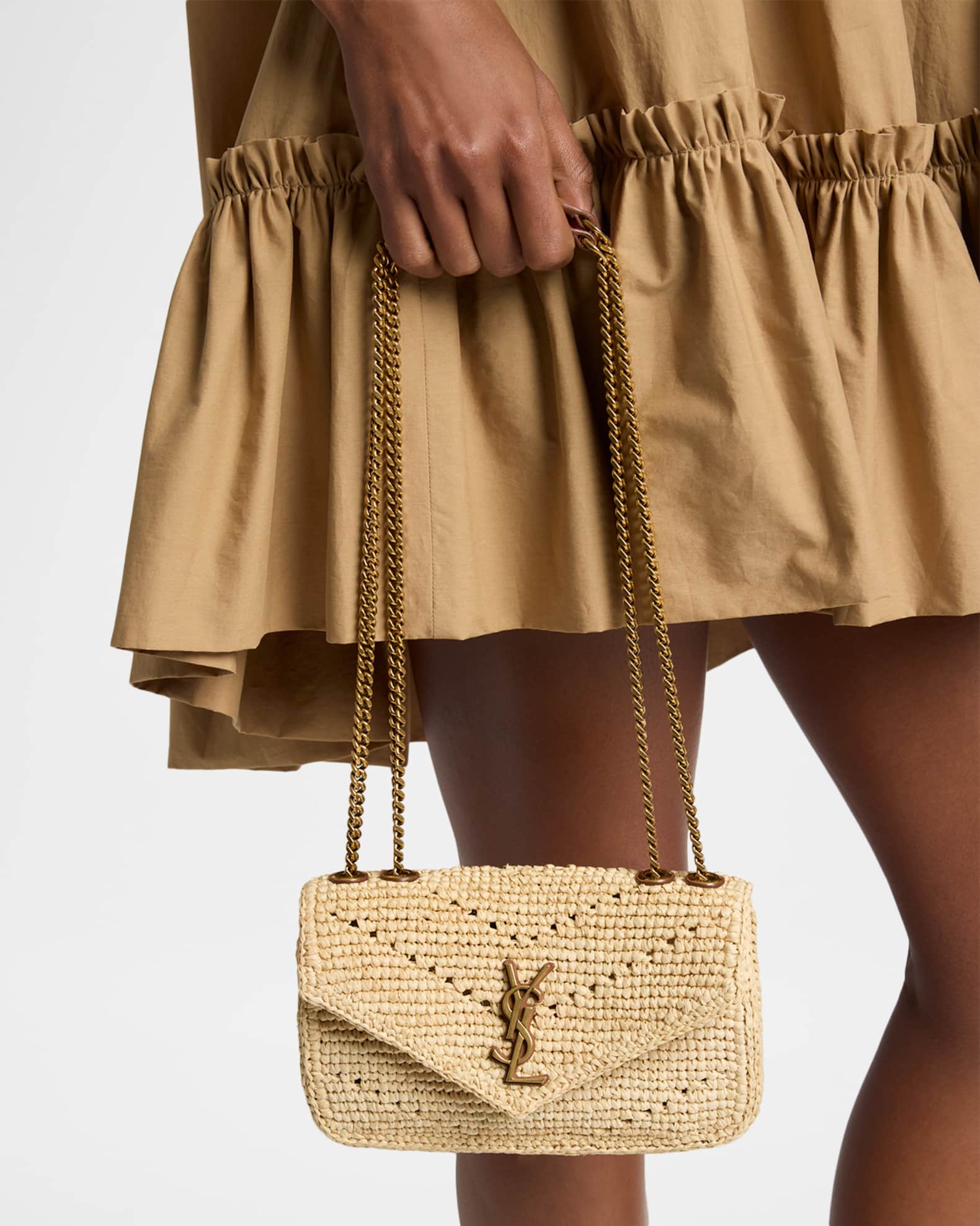 Saint Laurent Mini Loulou Shoulder Bag in Raffia | Neiman Marcus
