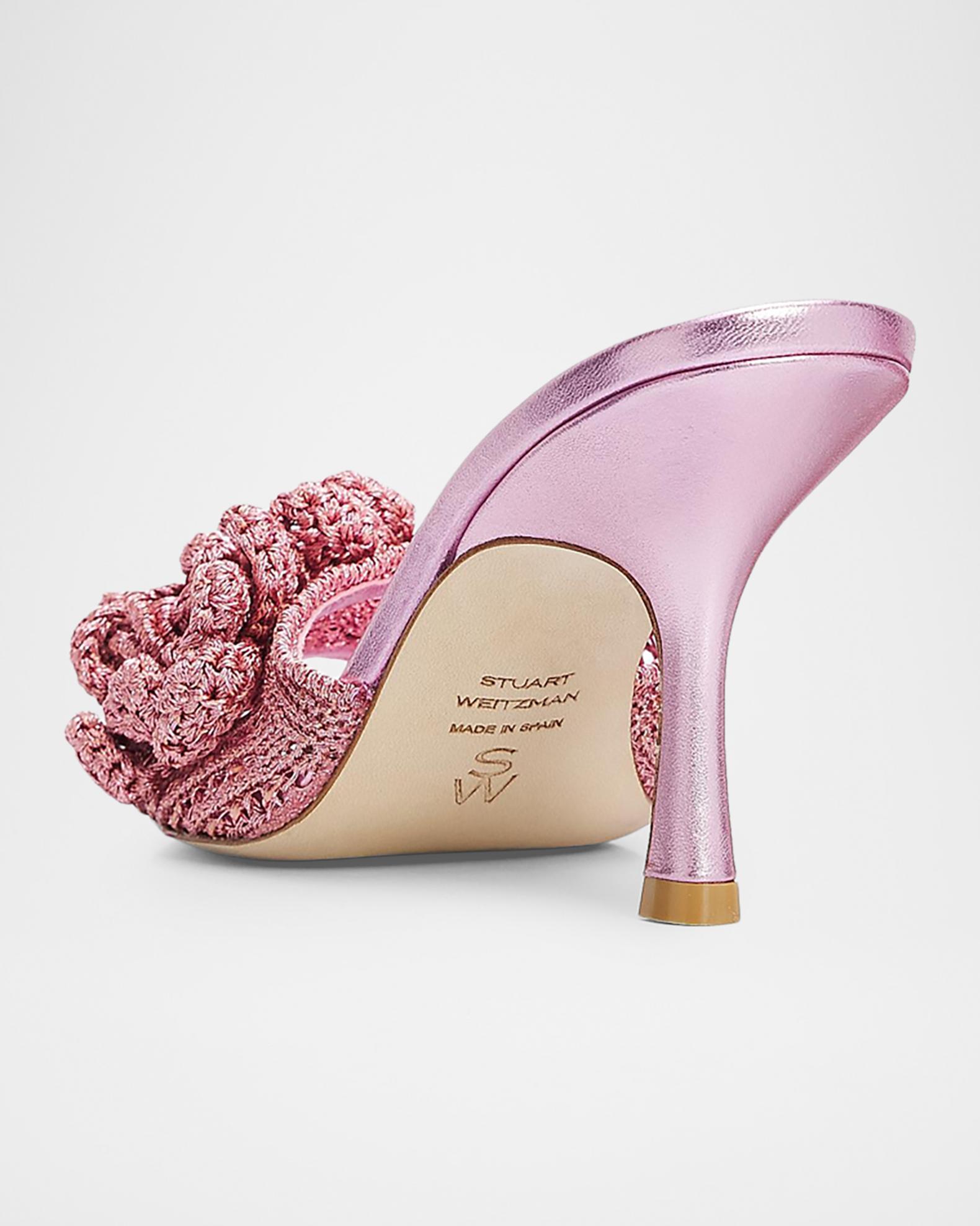 Stuart Weitzman 85mm Lotus Metallic Crochet Slide Sandals | Neiman