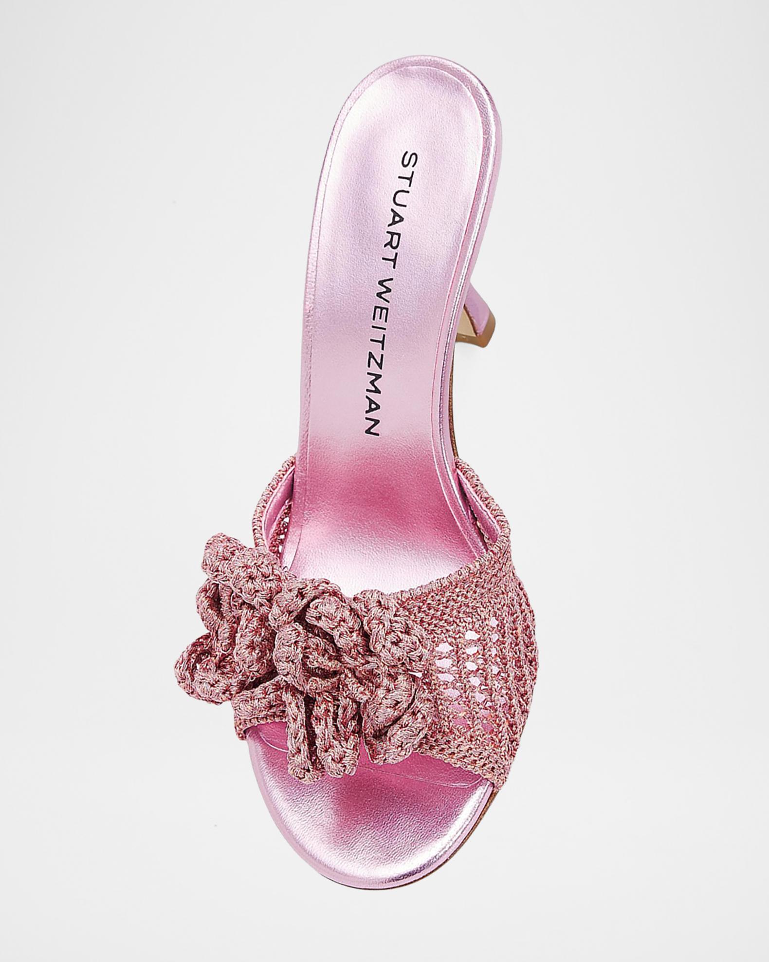 Stuart Weitzman 85mm Lotus Metallic Crochet Slide Sandals | Neiman