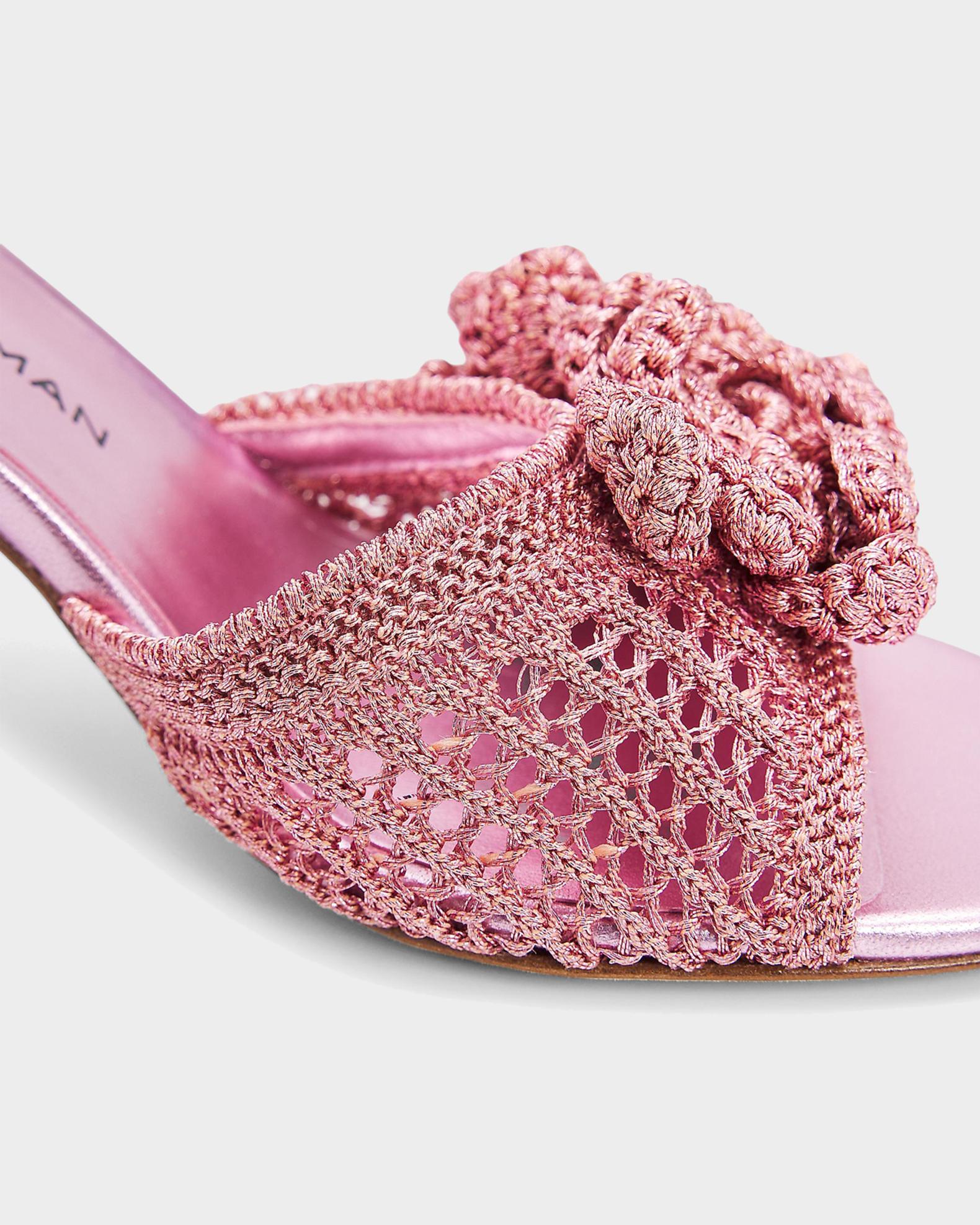 Stuart Weitzman 85mm Lotus Metallic Crochet Slide Sandals | Neiman