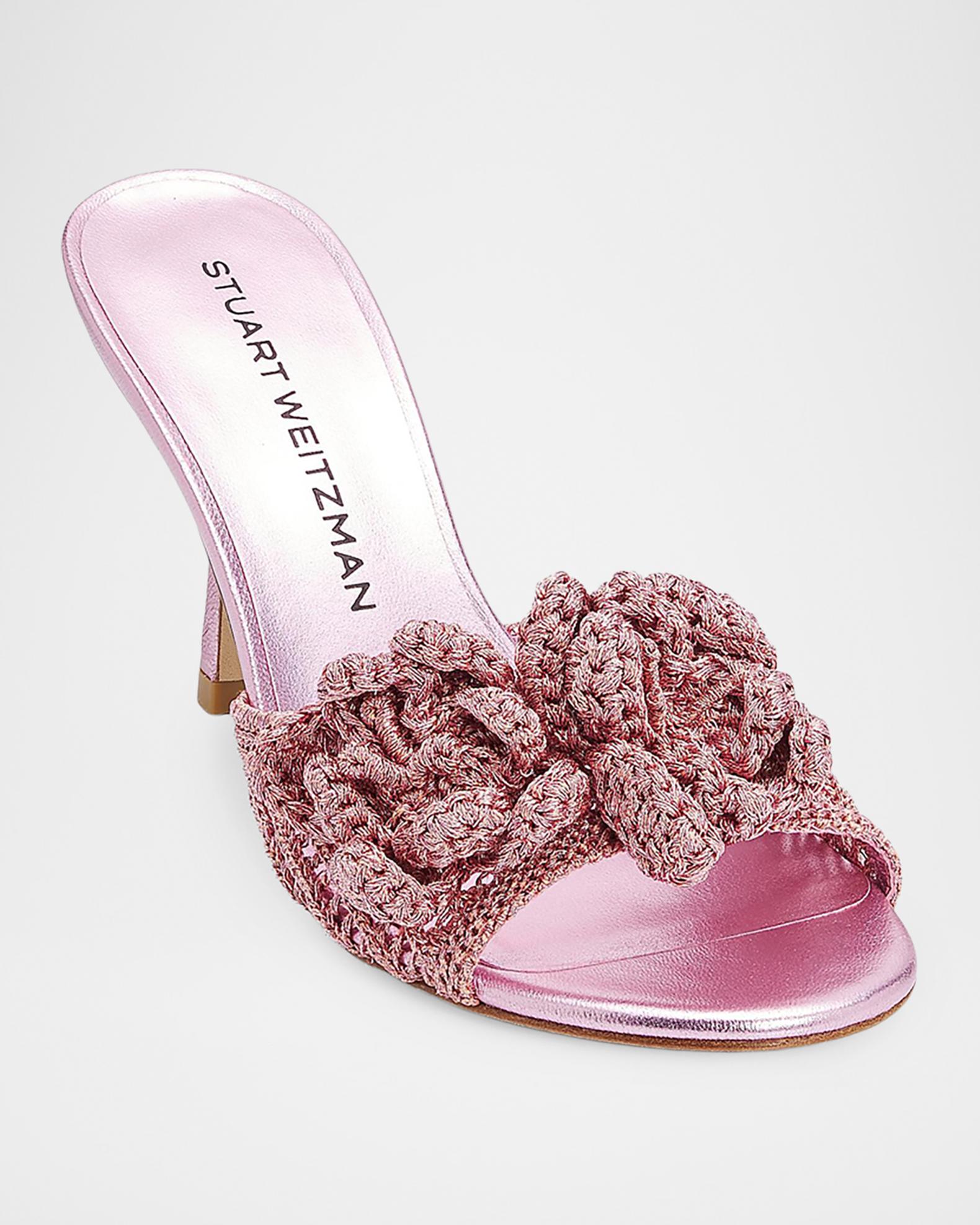 Stuart Weitzman 85mm Lotus Metallic Crochet Slide Sandals | Neiman