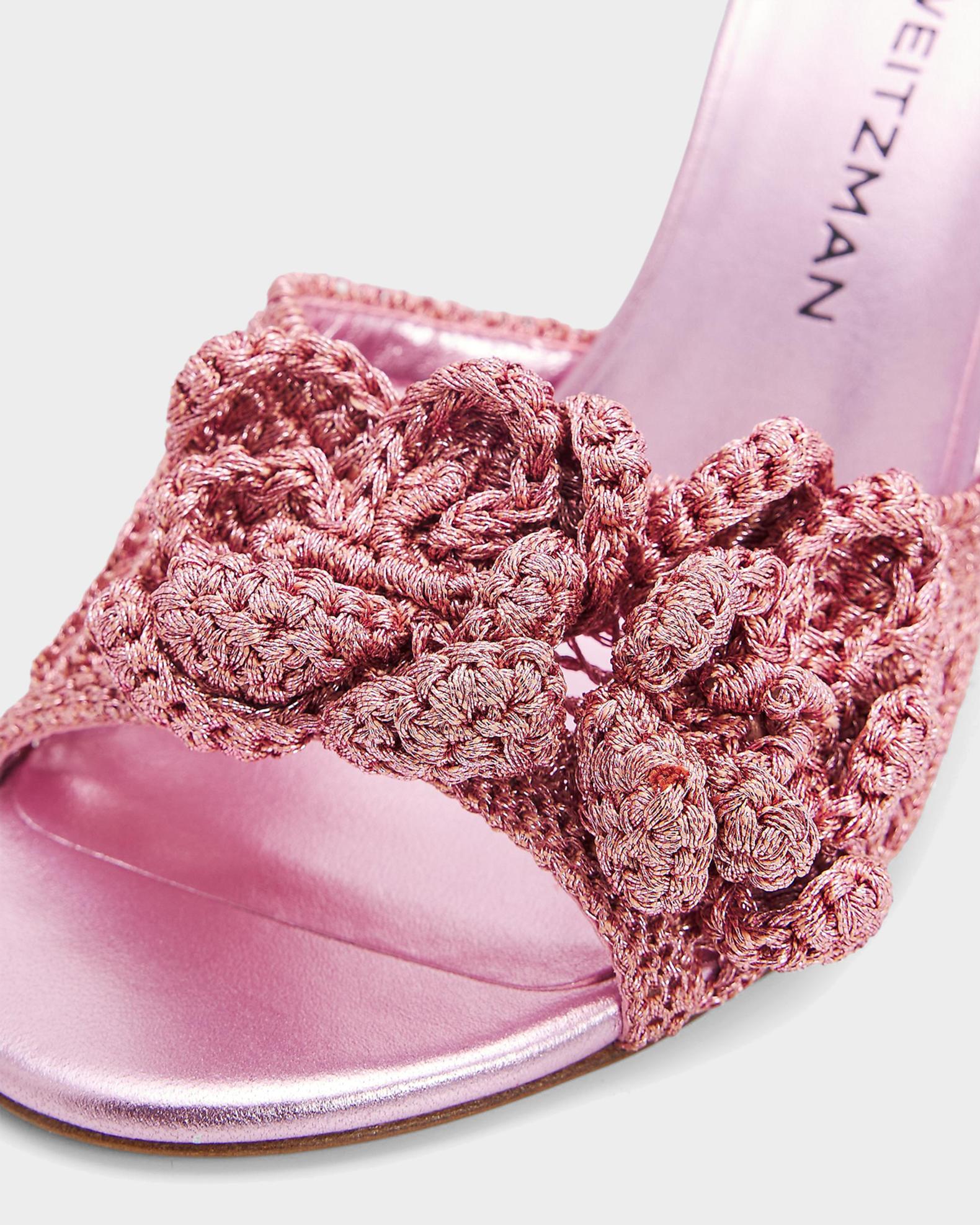 Stuart Weitzman 85mm Lotus Metallic Crochet Slide Sandals | Neiman