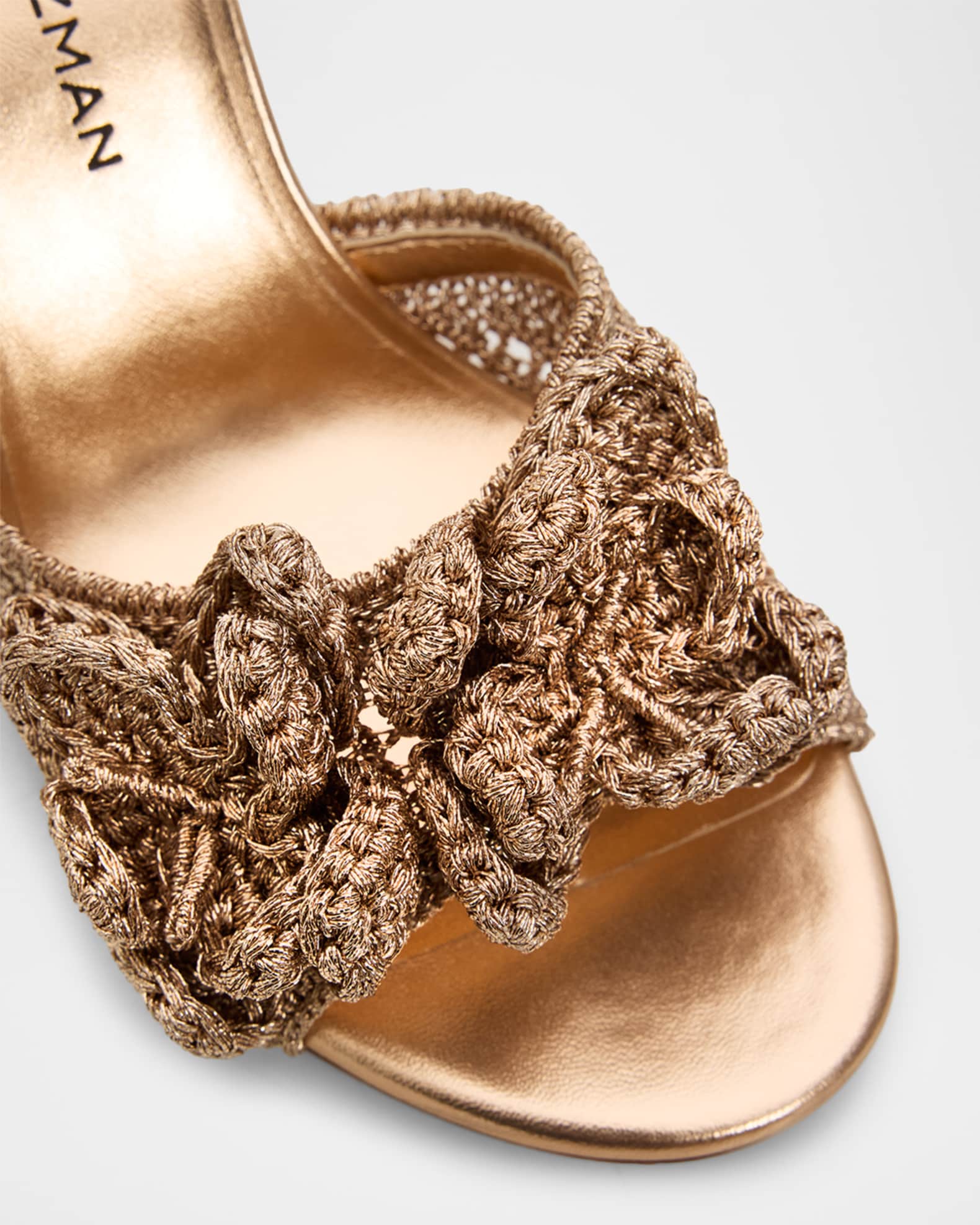 Stuart Weitzman 85mm Lotus Metallic Crochet Slide Sandals | Neiman