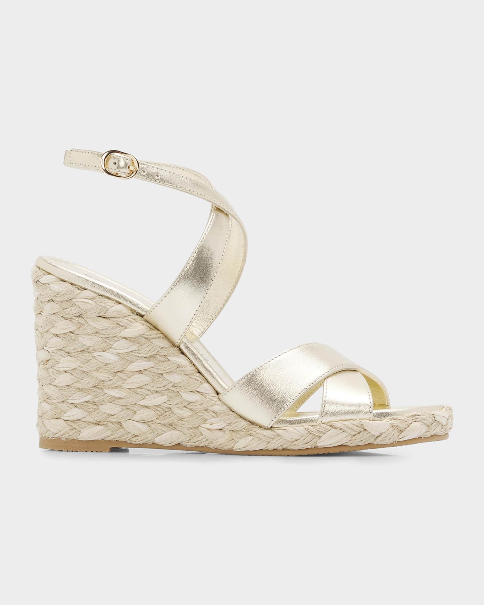 Stuart Weitzman 100mm Alyssa Metallic Leather Espadrille Wedge