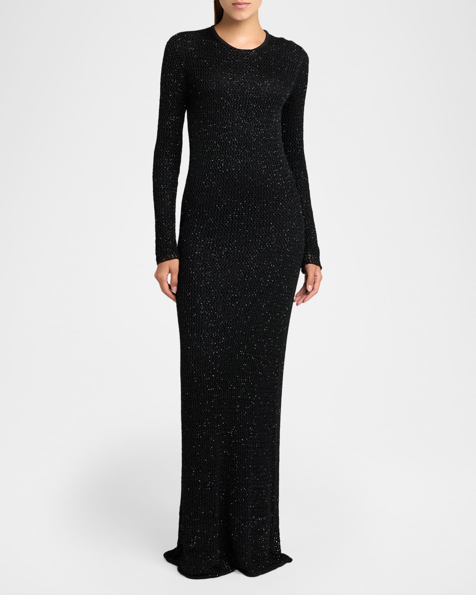 Golden Goose Journey Long-Sleeve Sequined Mesh Maxi Dress | Neiman Marcus