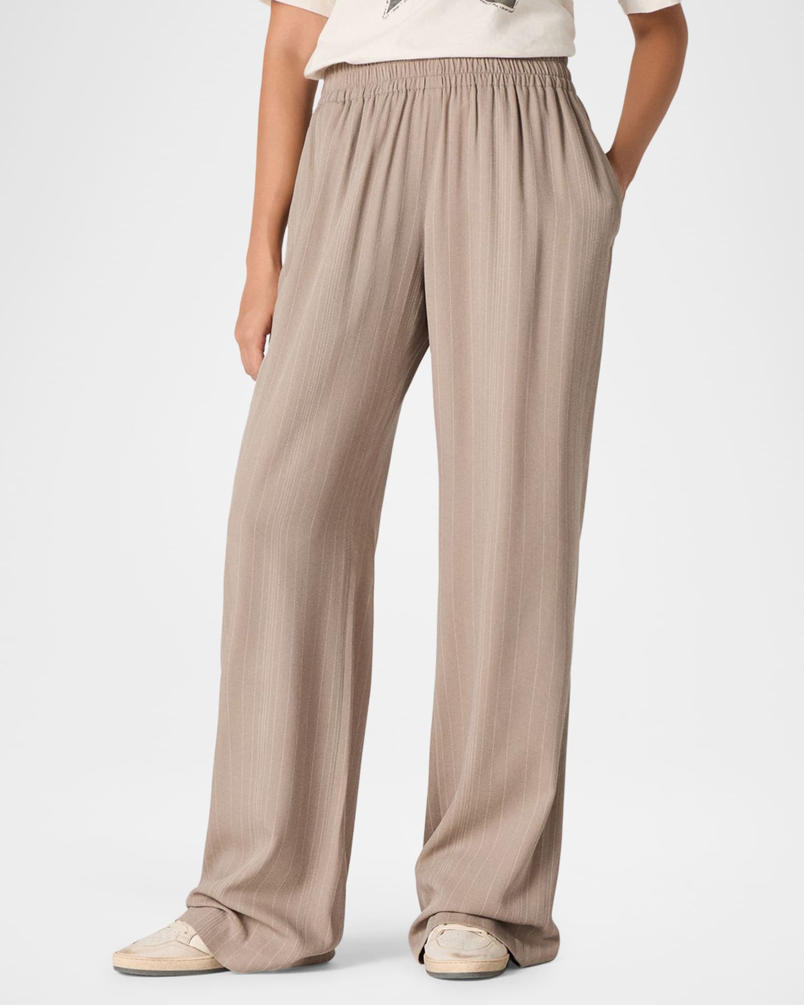 Golden Goose Pull-On Wool-Blend Pinstripe Pants | Neiman Marcus display picture 1