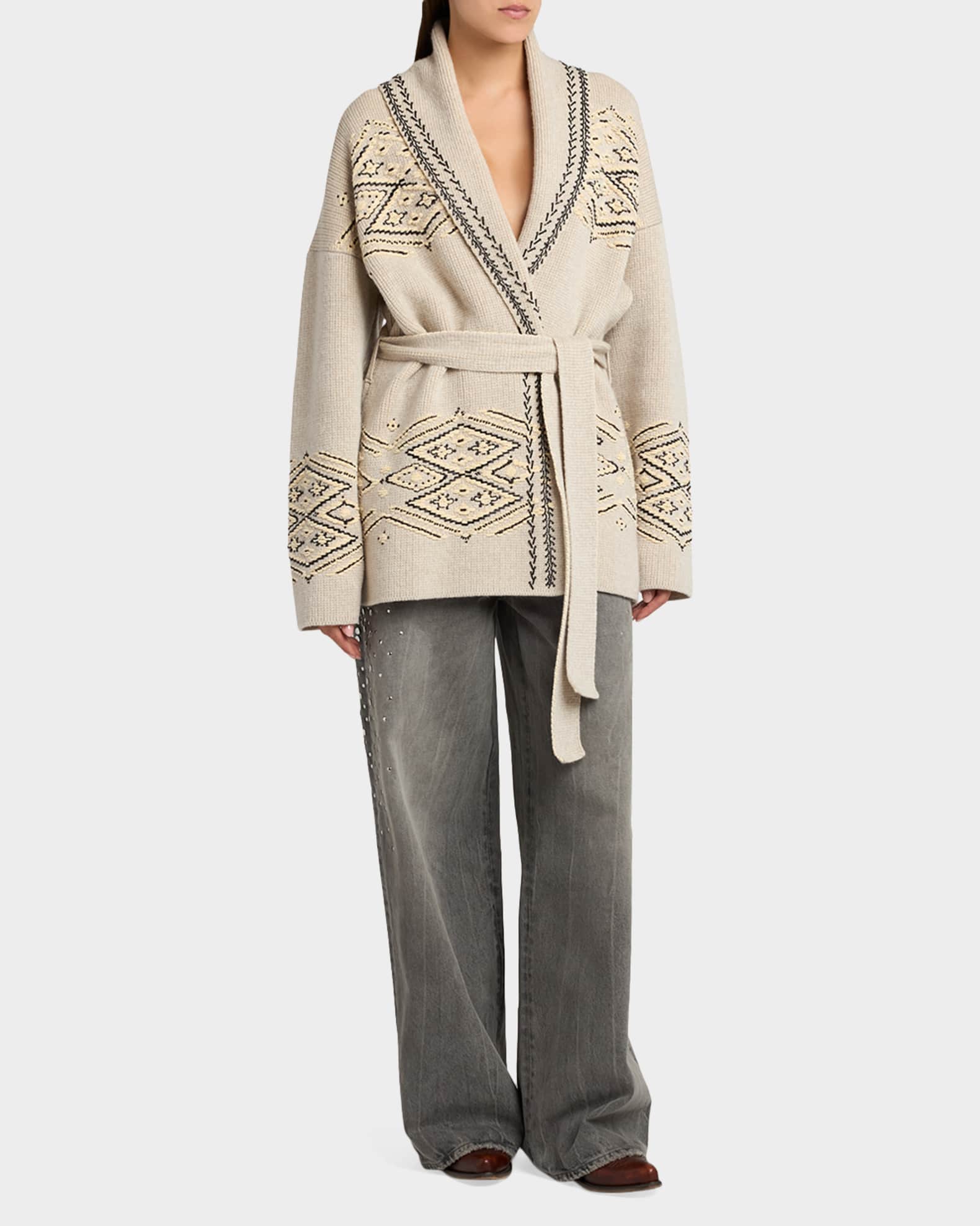 Golden Goose Journey Belted Jacquard Knit Cardigan | Neiman Marcus