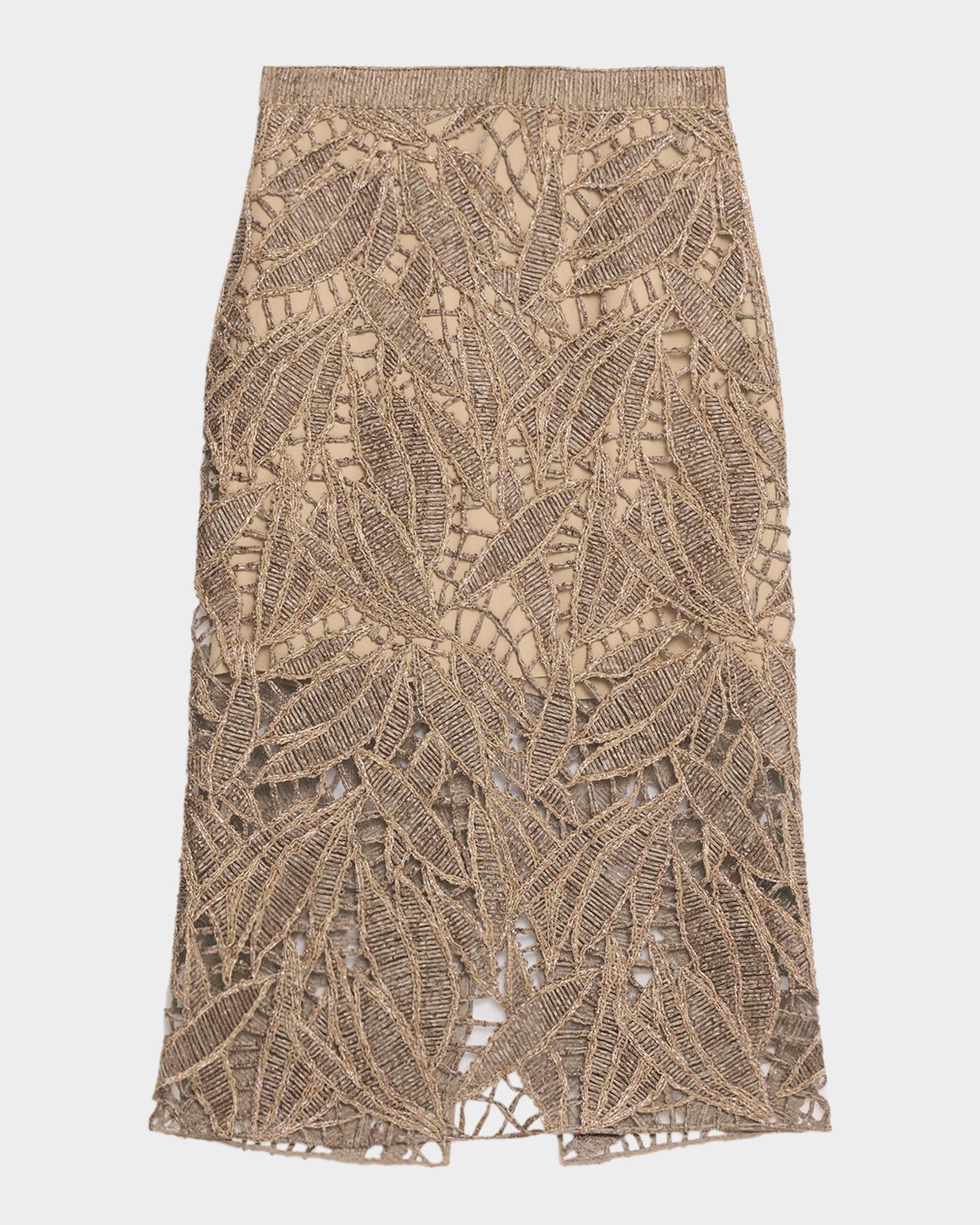 Brunello Cucinelli Leaf-Pattern Openwork Midi Skirt | Neiman Marcus