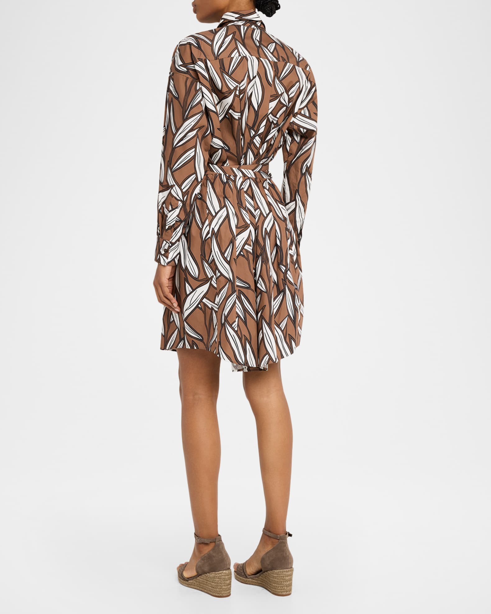 Brunello Cucinelli Collared Long-Sleeve Leaf-Print Cotton Dress | Neiman  Marcus