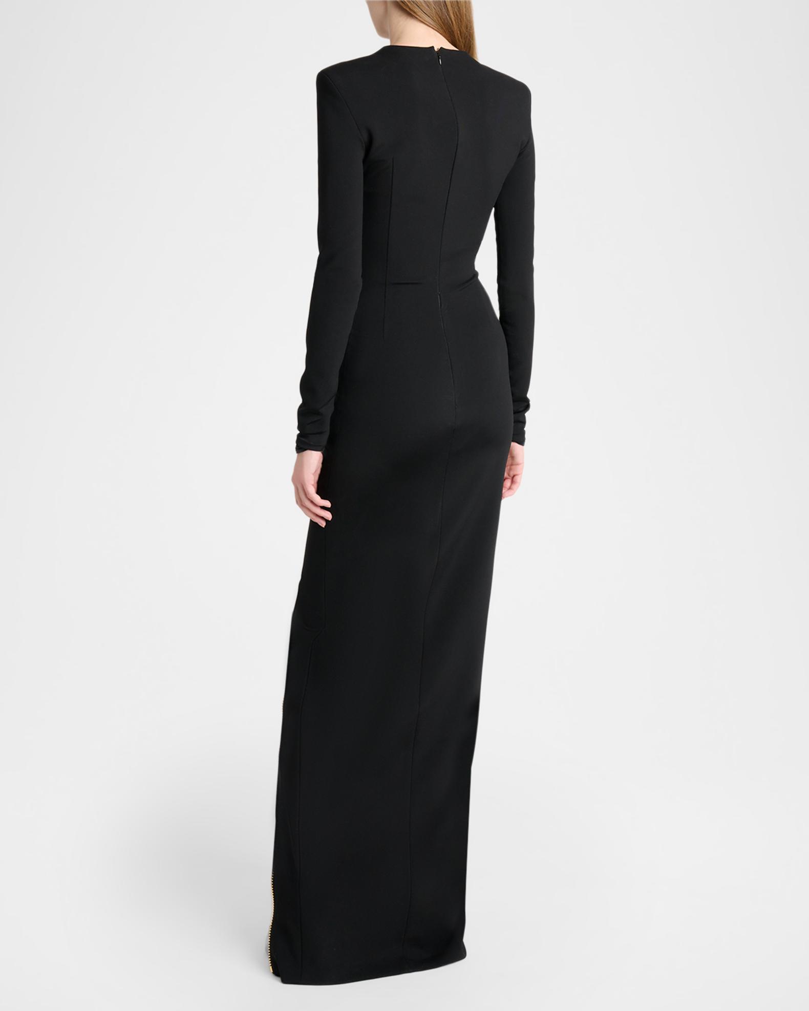 Balmain Compact Knit Zip slit Maxi Dress, Noir, Women's, 40