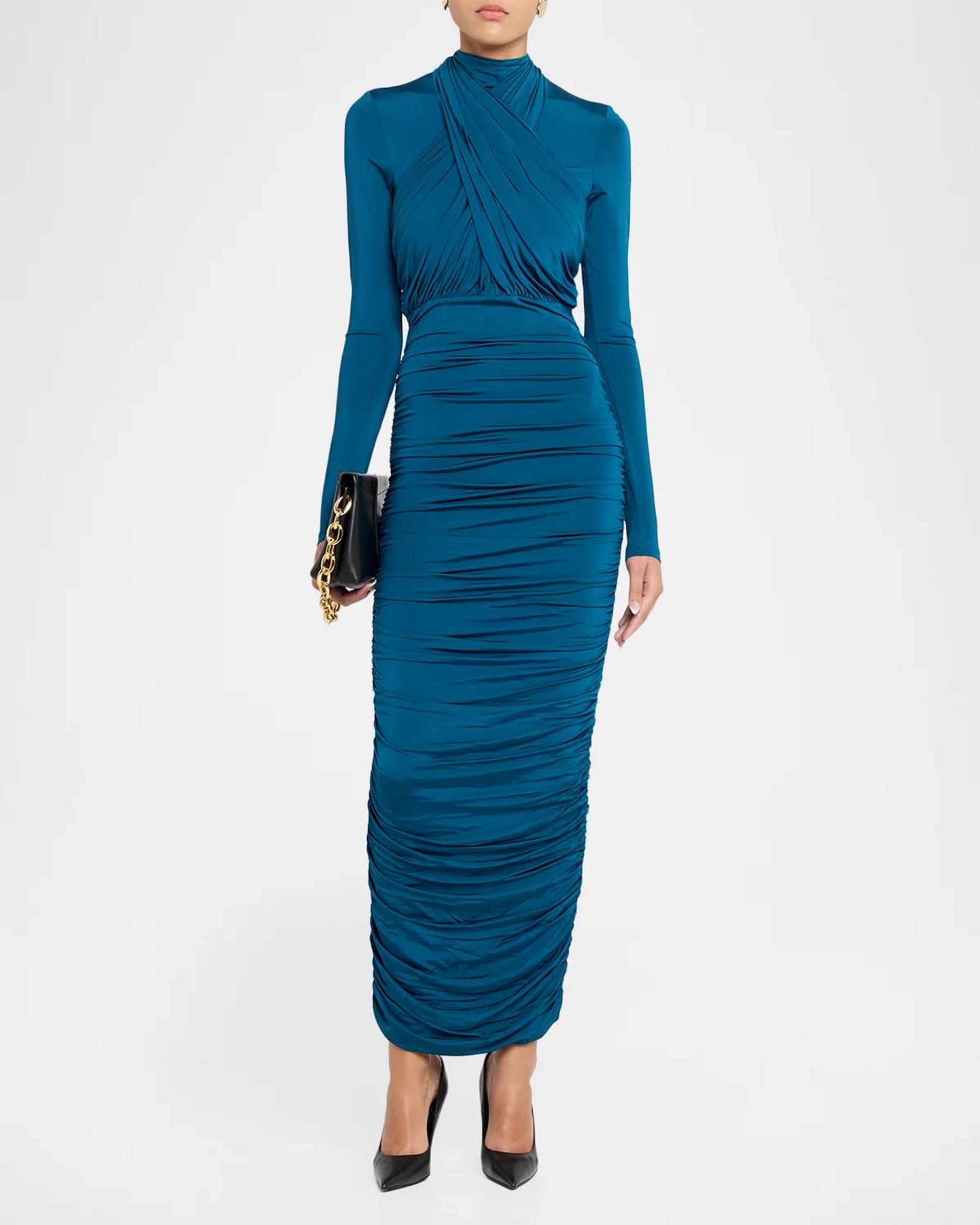 balmain dress blue Crisscross Draped Long-Sleeve Jersey Ankle PrettyLittleThing Women's Short Sleeve Winter Formal Dresses Drop:STD Balmain’s mastery of fabric
