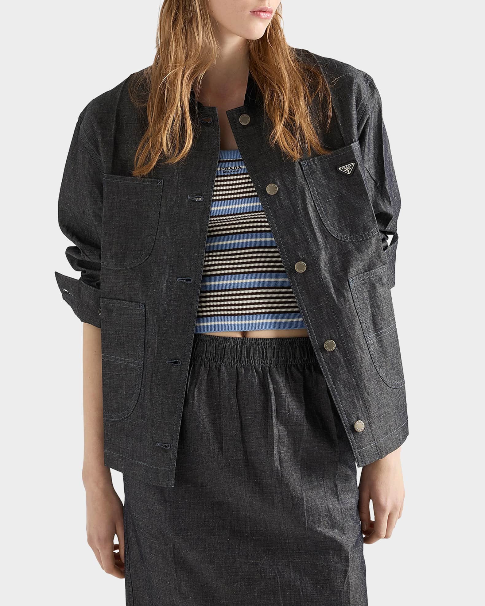 Prada Chambray Jacket w/ Velvet Collar | Neiman Marcus