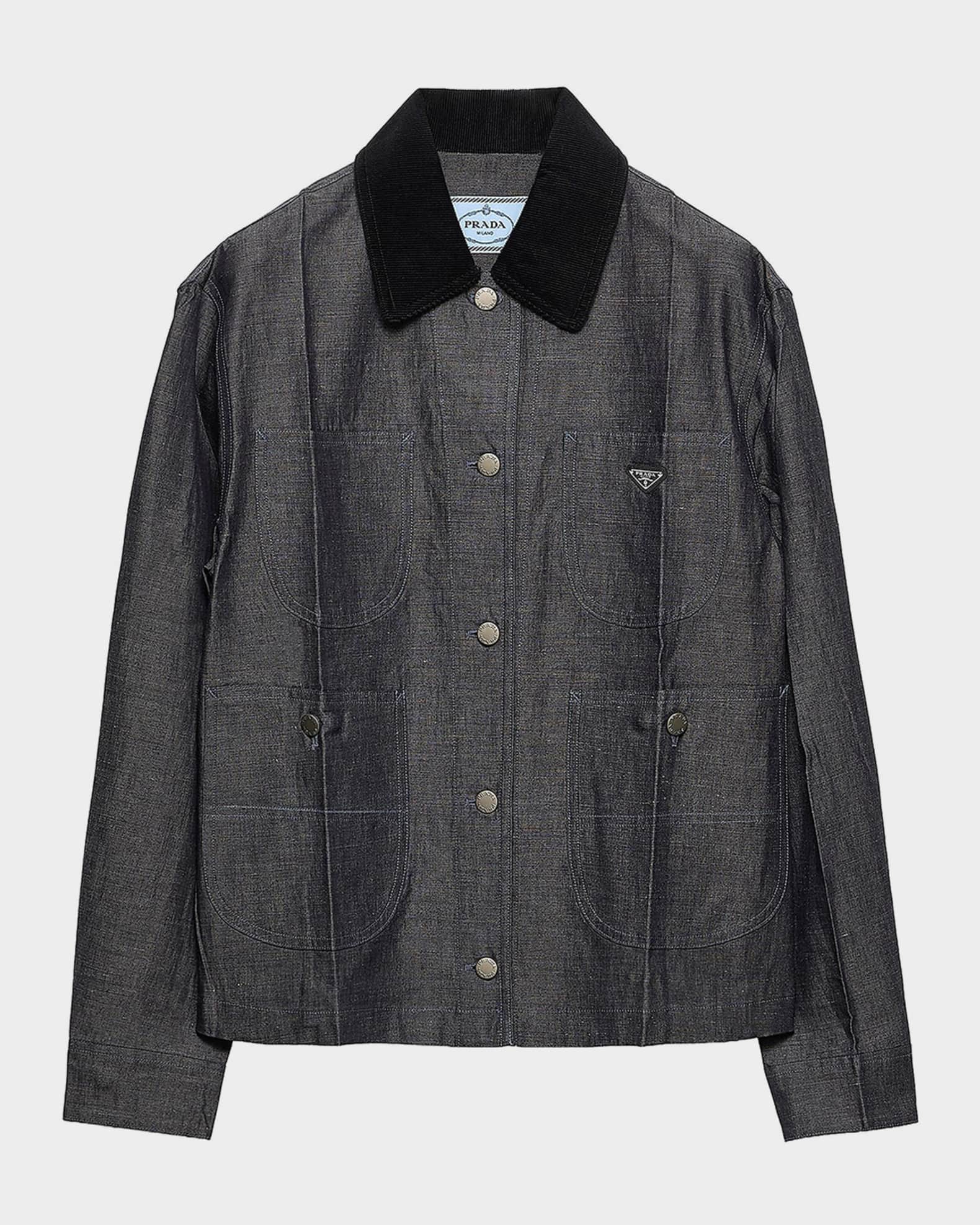 【みー】PRADA ブラック ベルベットデニムジャケット 40 Prada Chambray Jacket w/ Velvet Collar | Neiman Marcus