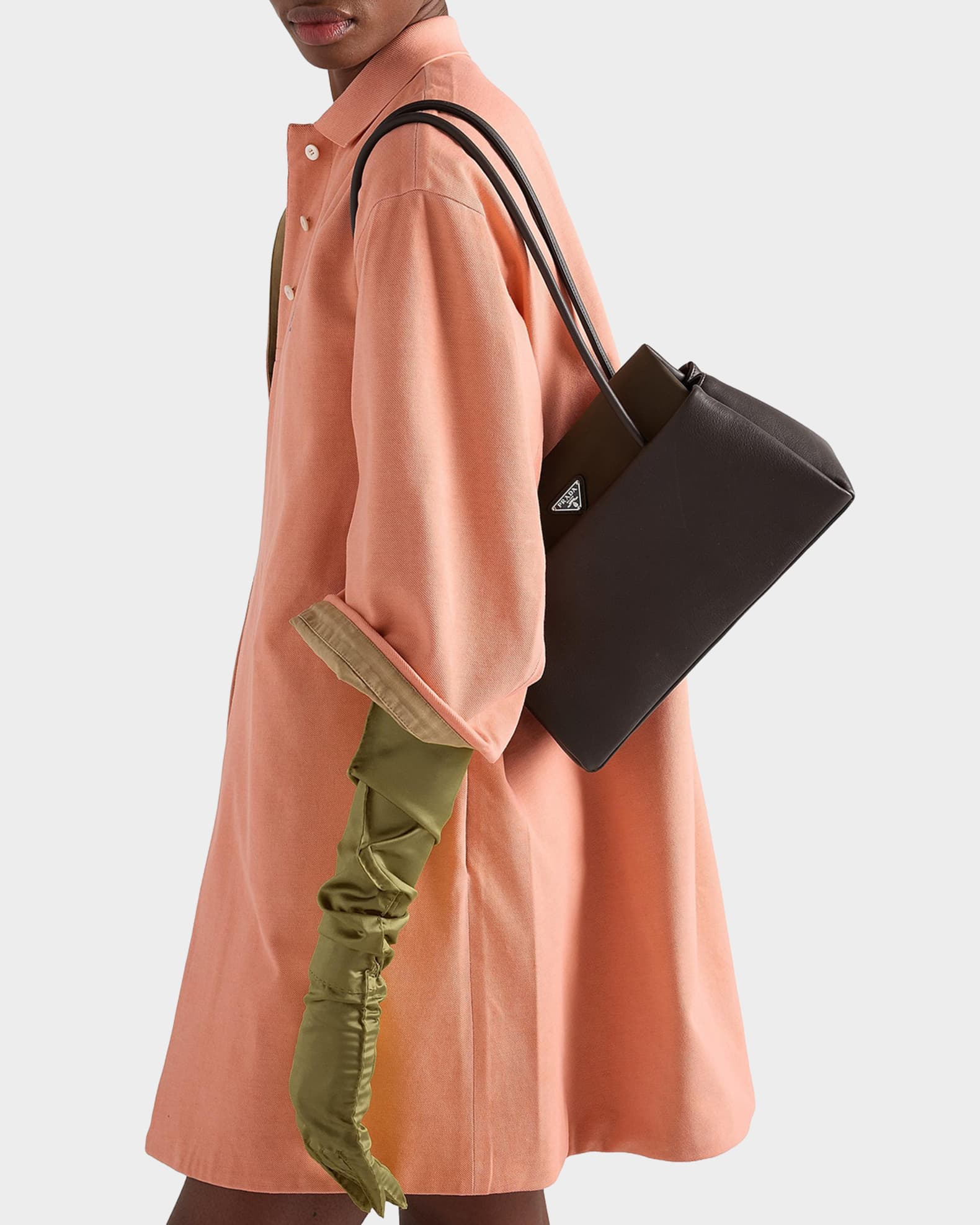 Prada Passage Medium Leather Shoulder Bag with Re-Nylon Flap