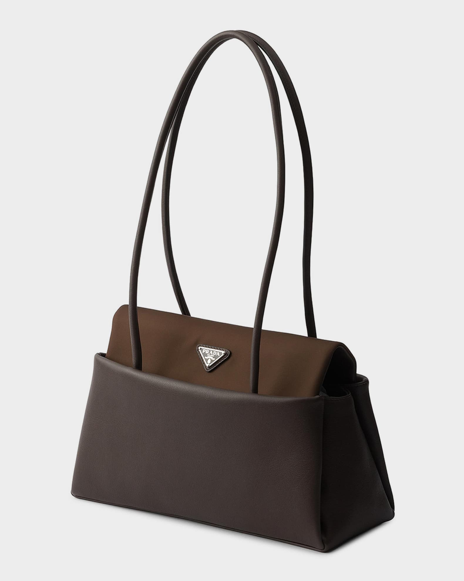 Prada Passage Medium Leather Shoulder Bag with Re-Nylon Flap