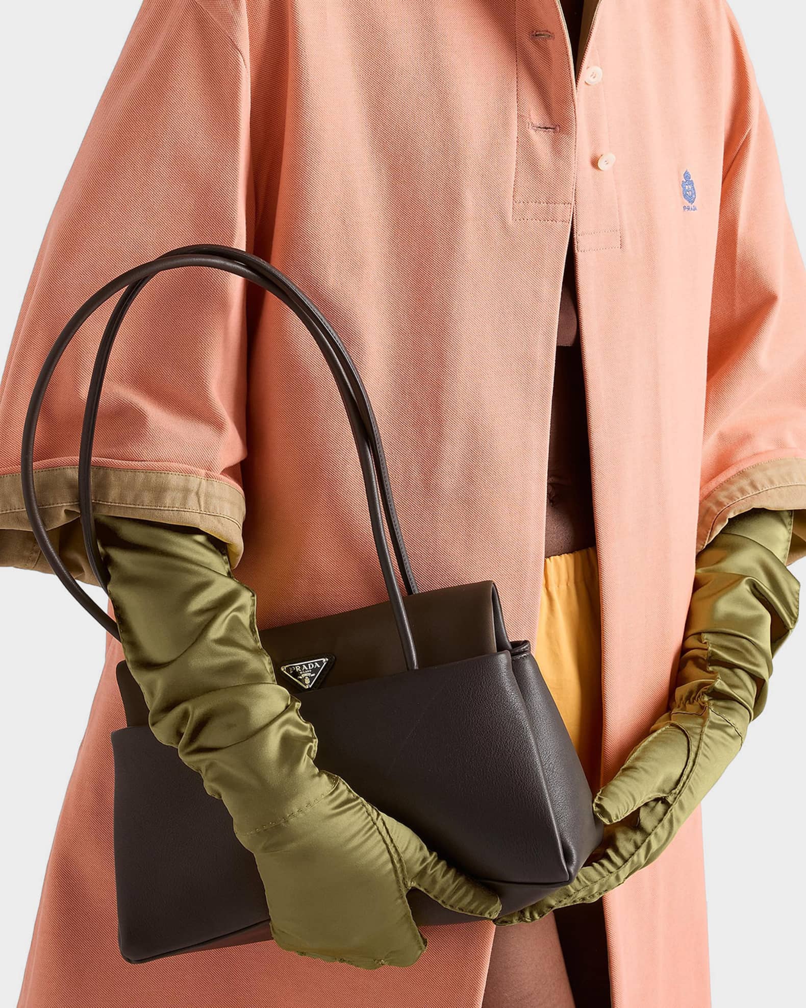 Prada Passage Medium Leather Shoulder Bag with Re-Nylon Flap