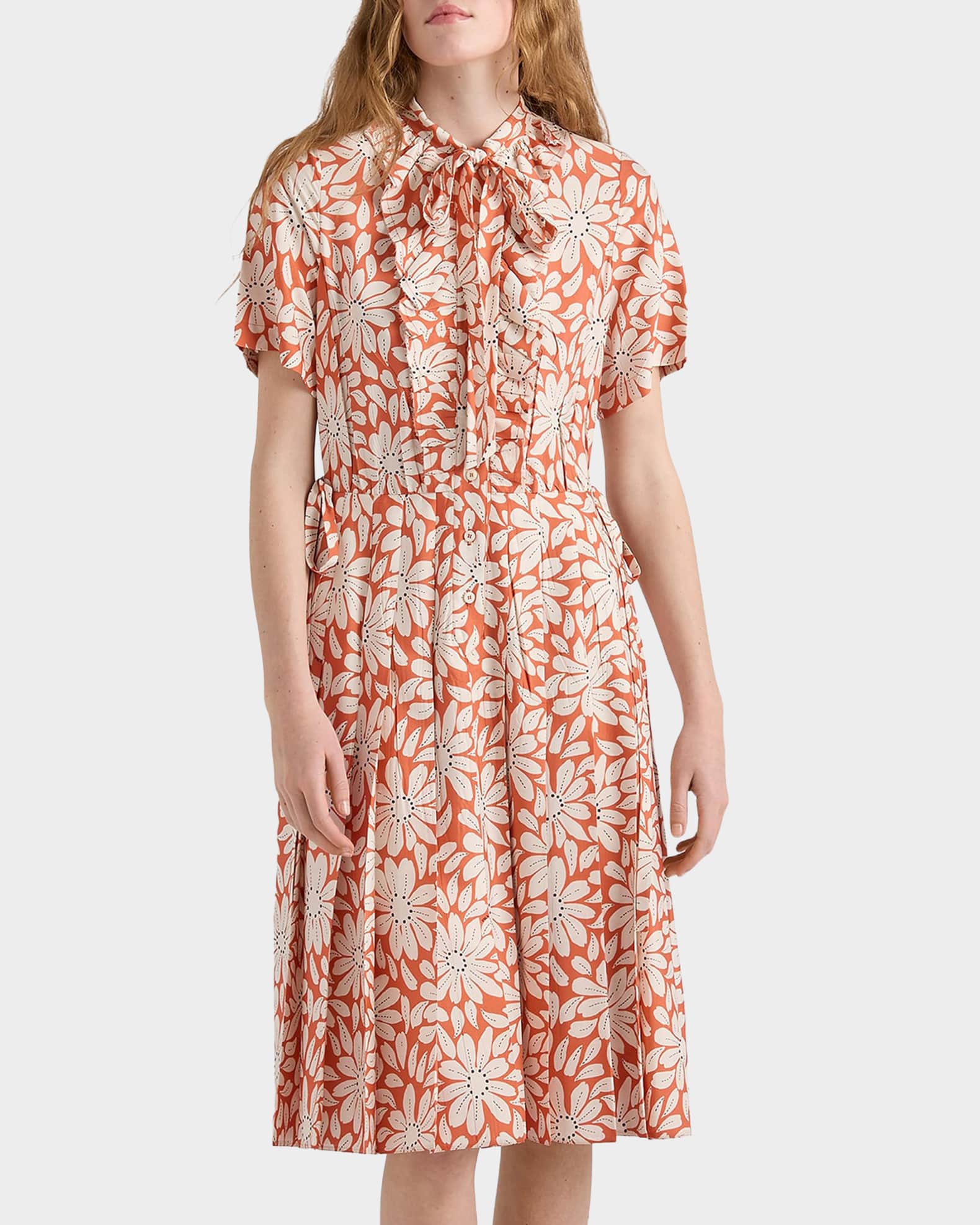 Prada Floral Tieneck Midi Shirtdress | Neiman Marcus