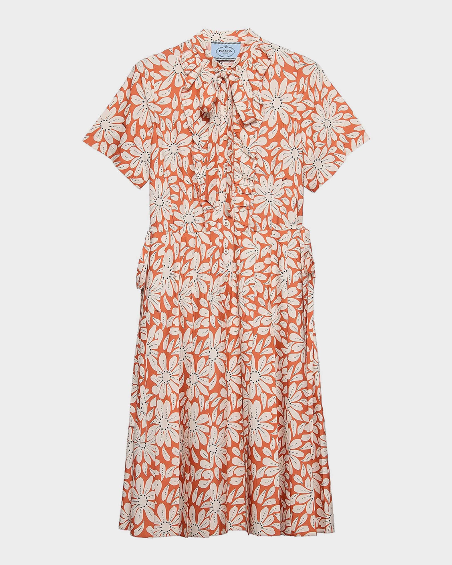 Prada Floral Tieneck Midi Shirtdress | Neiman Marcus