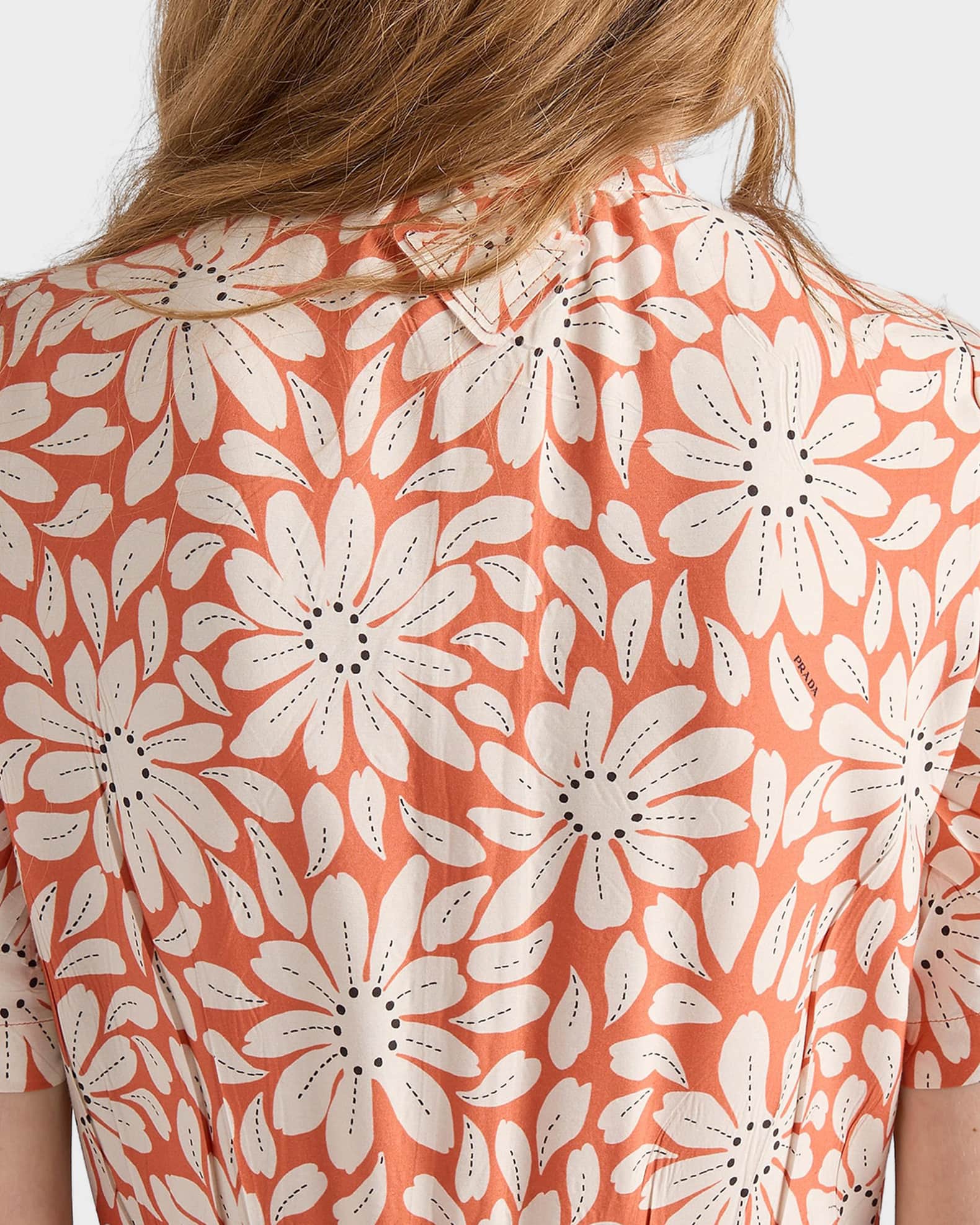 Prada Floral Tieneck Midi Shirtdress | Neiman Marcus