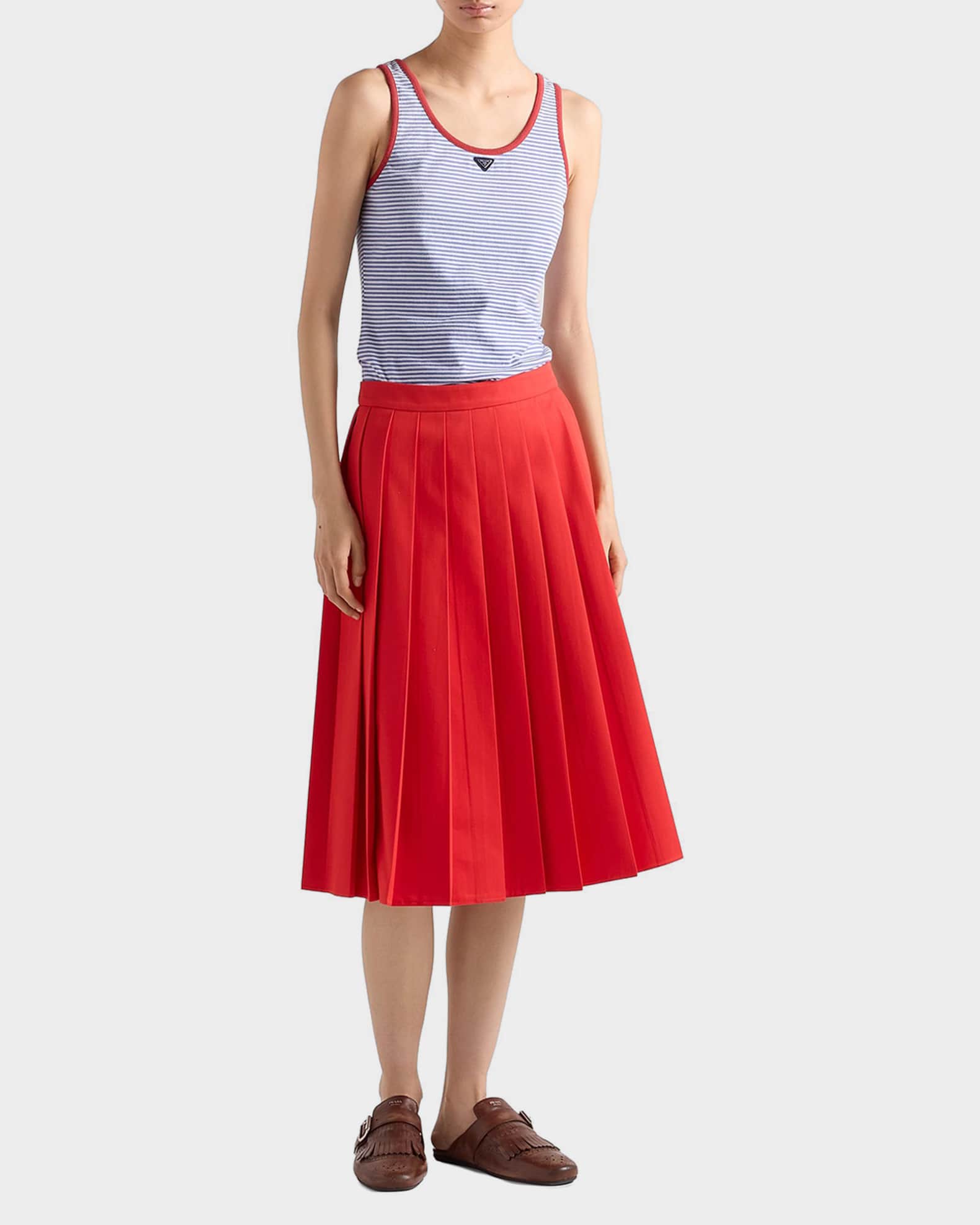 Prada Striped Logo Cotton Jersey Tank Top | Neiman Marcus