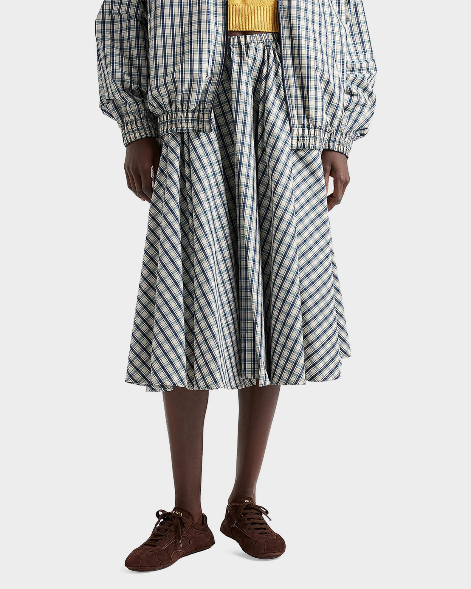 Prada Check Cotton-Blend Chambray Midi-Skirt | Neiman Marcus