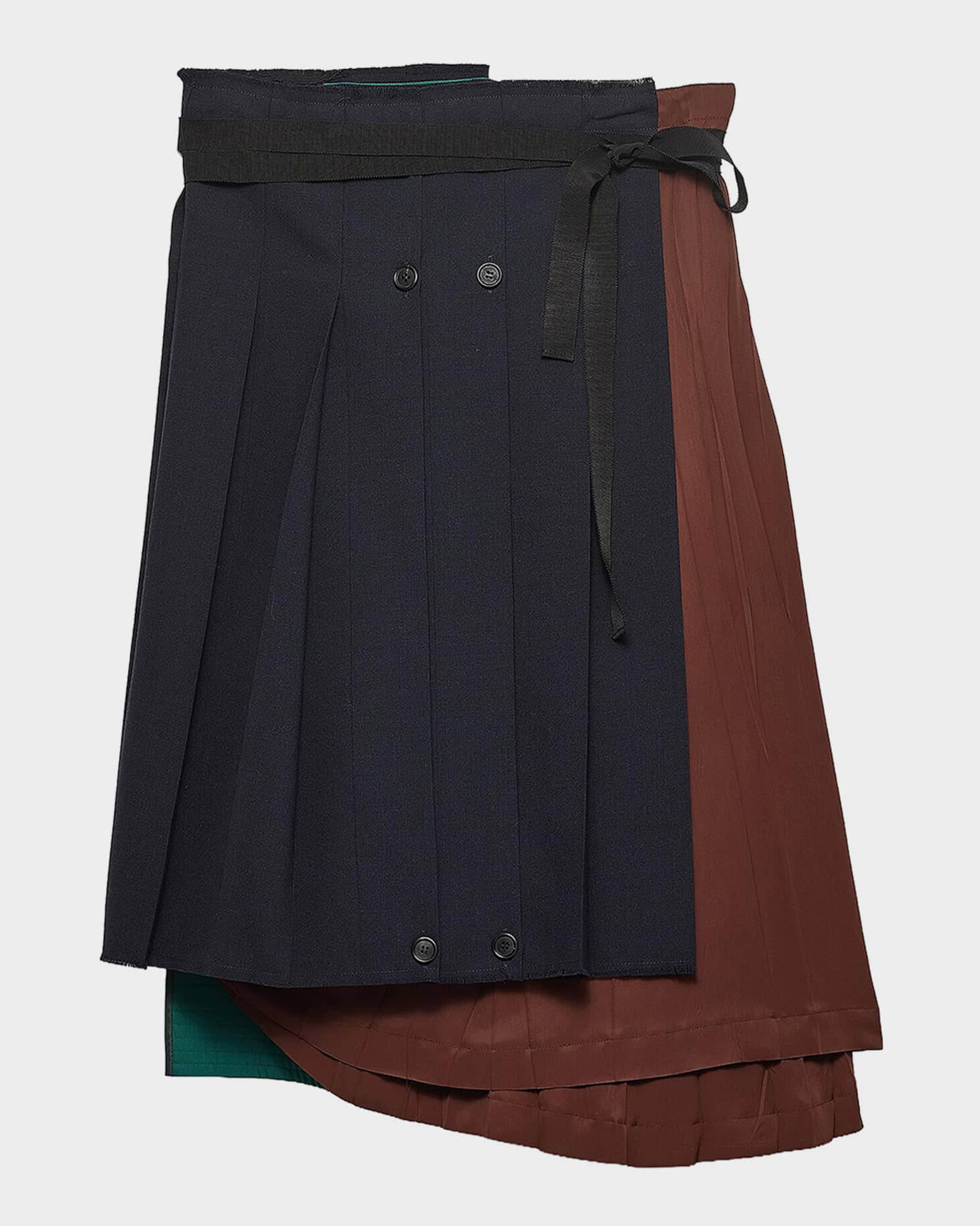 Prada Gathered Mixed-Media Midi-Skirt | Neiman Marcus