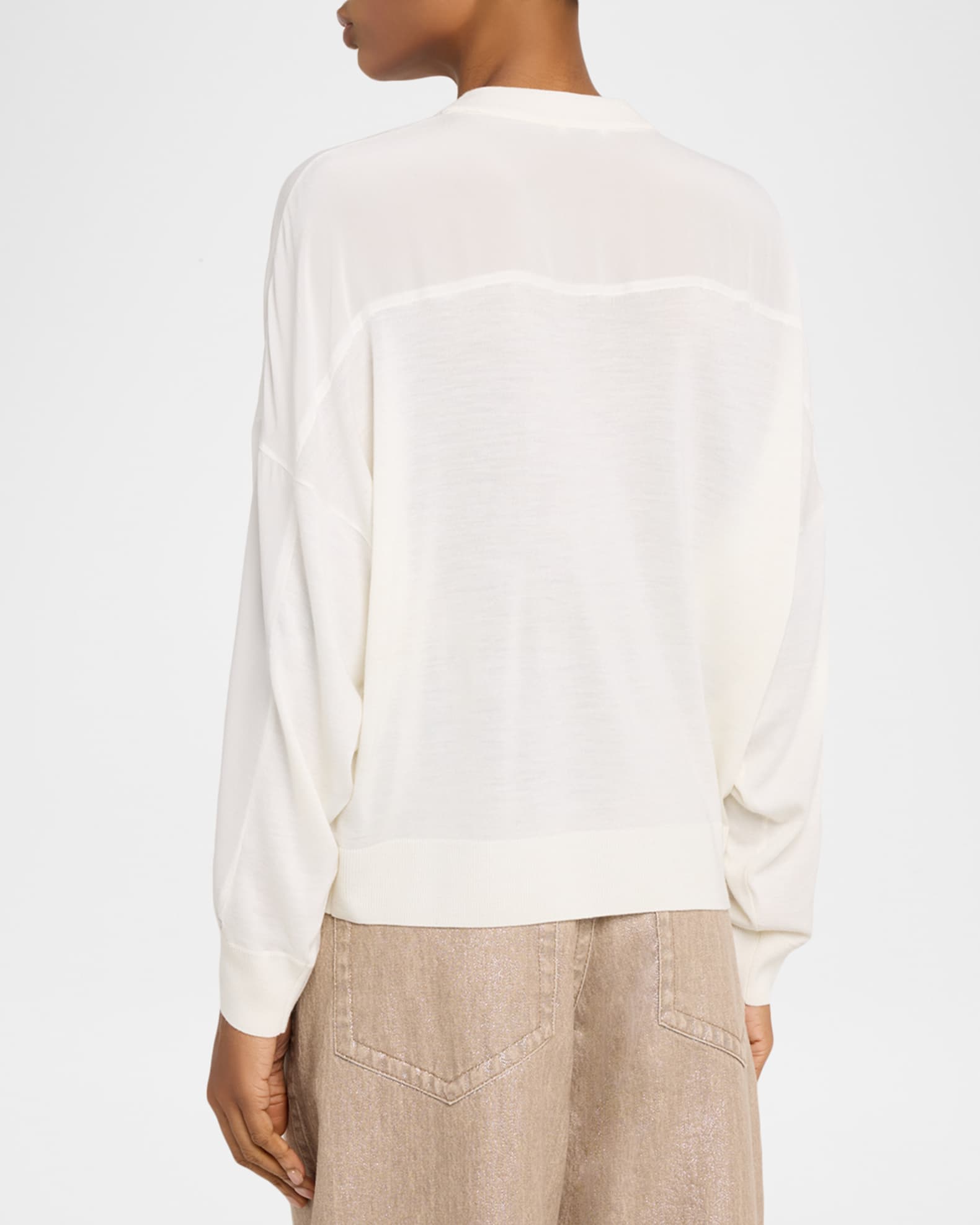 Brunello Cucinelli Monili-Trim Sleeve-Panel Cashmere Sweater