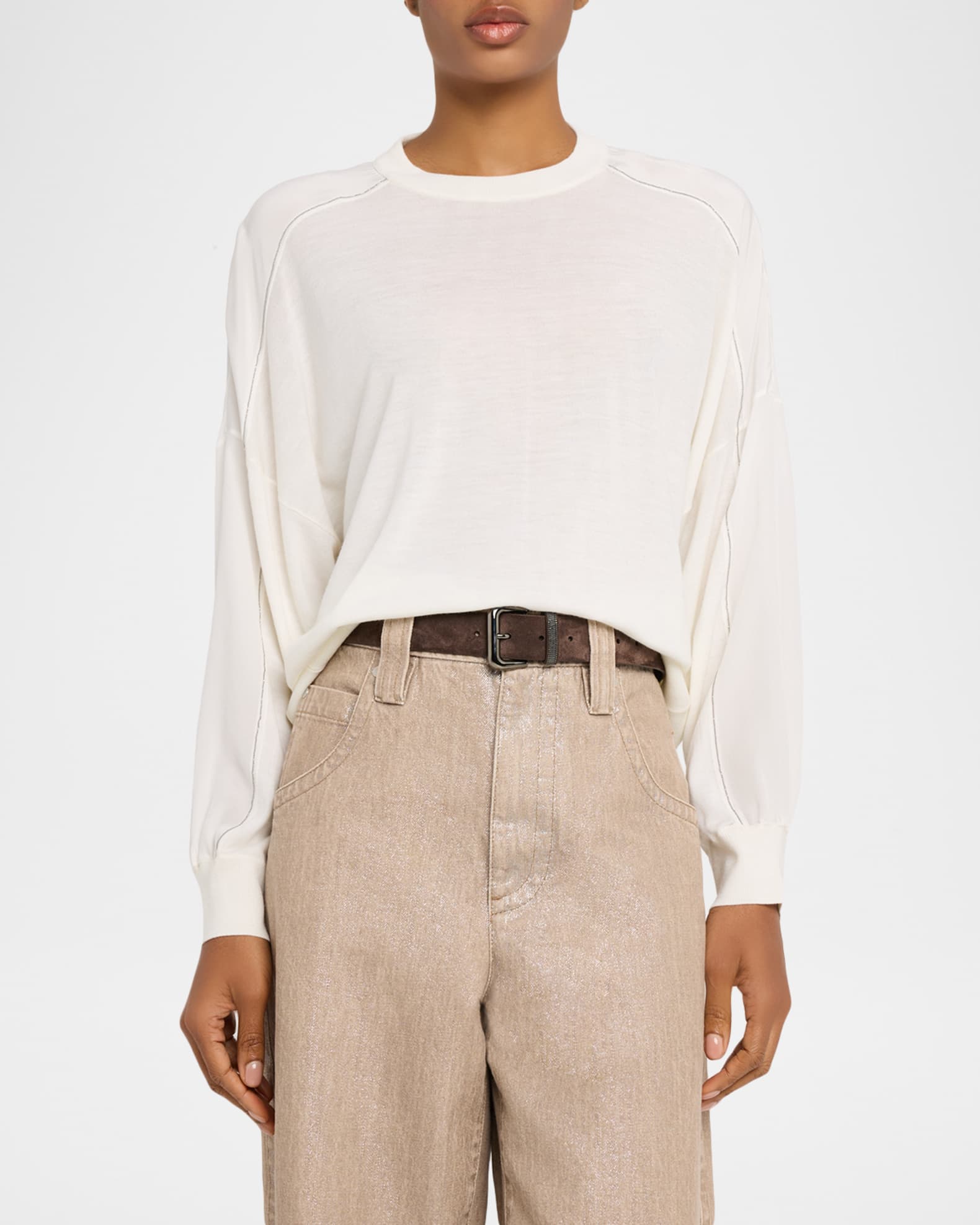 Brunello Cucinelli Monili-Trim Sleeve-Panel Cashmere Sweater
