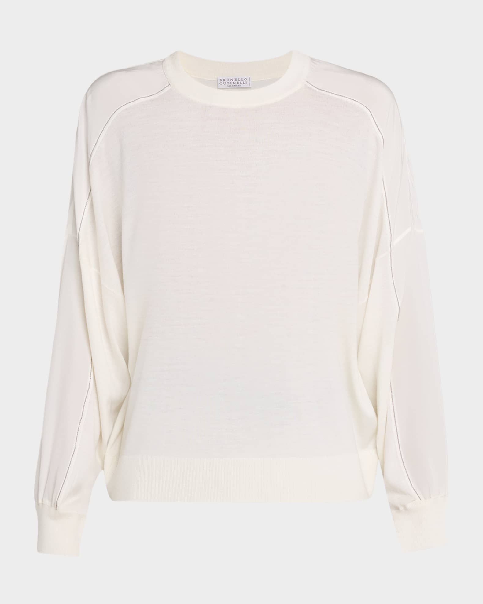 Brunello Cucinelli Monili-Trim Sleeve-Panel Cashmere Sweater