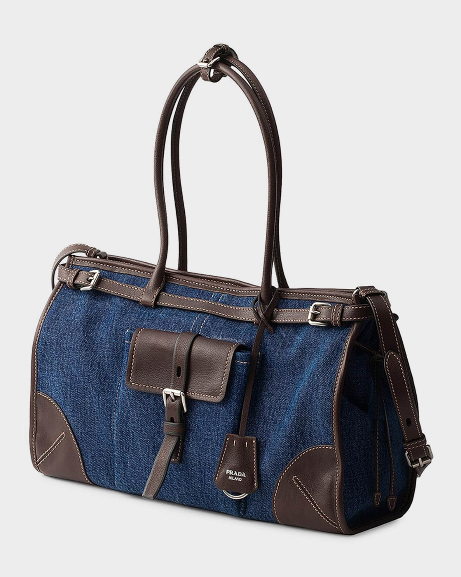 Prada Bonnie Large Denim and Leather Handbag | Neiman Marcus