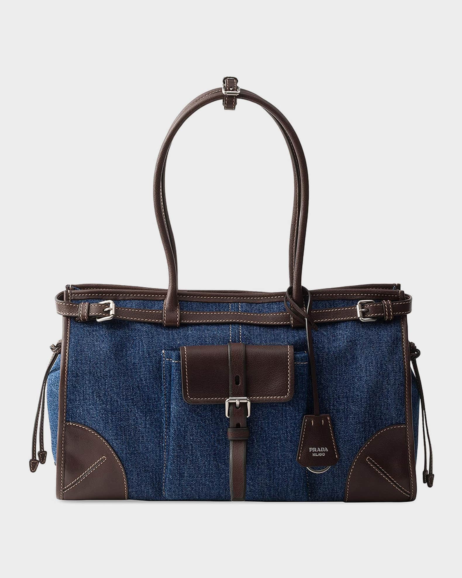 Prada Bonnie Large Denim and Leather Handbag | Neiman Marcus