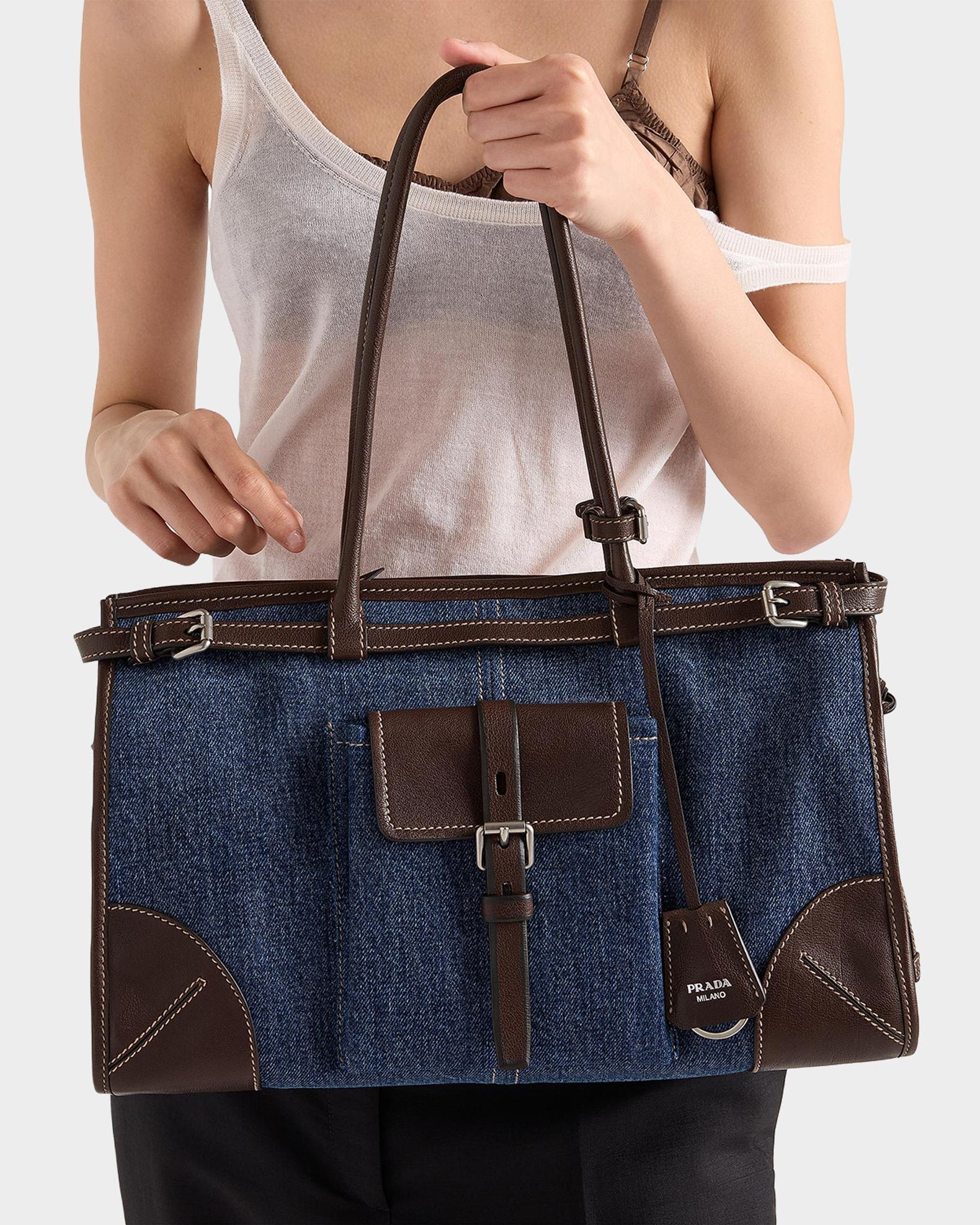 Prada Bonnie Large Denim and Leather Handbag | Neiman Marcus